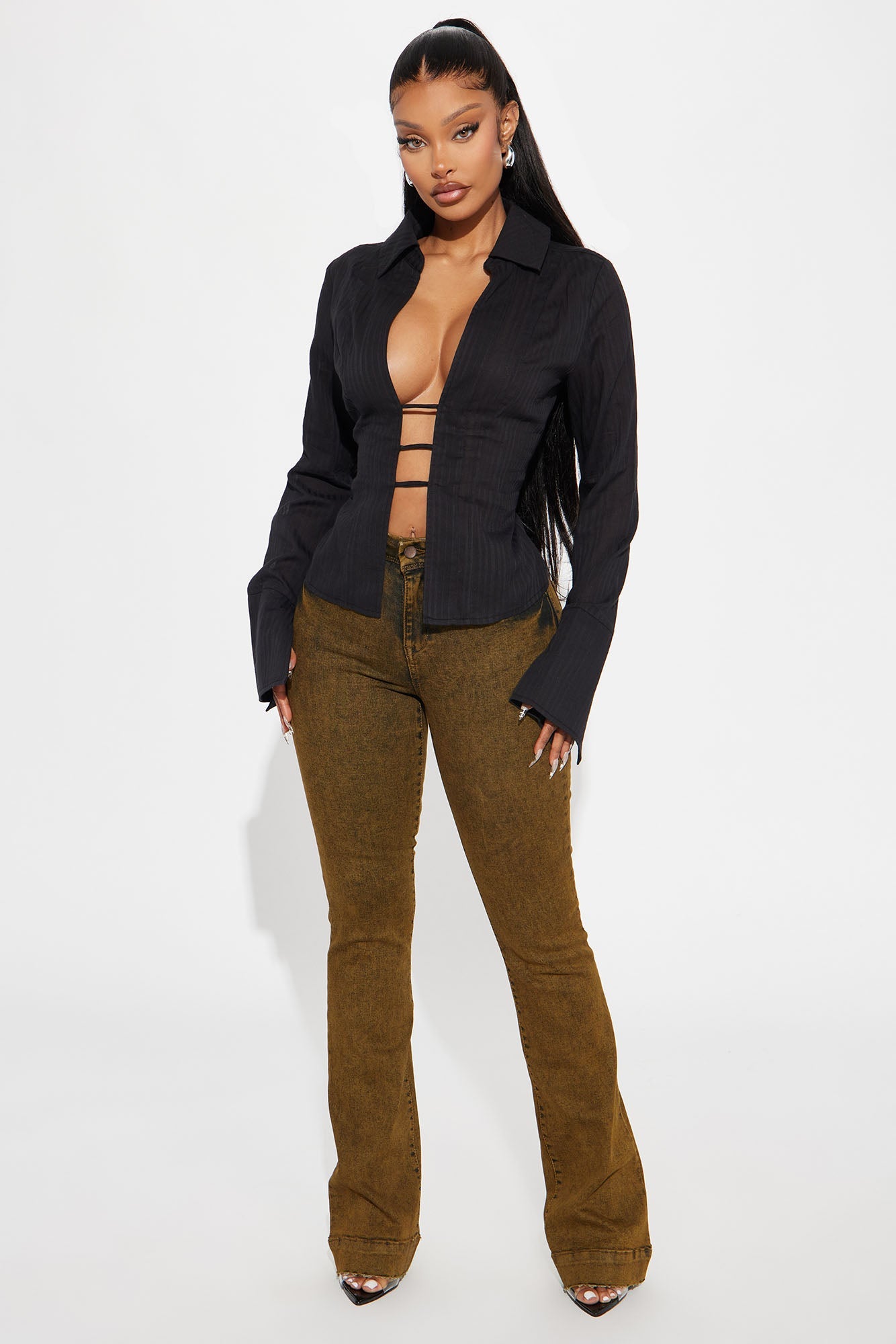 Ophelia Bell Sleeve Blouse Top - Black