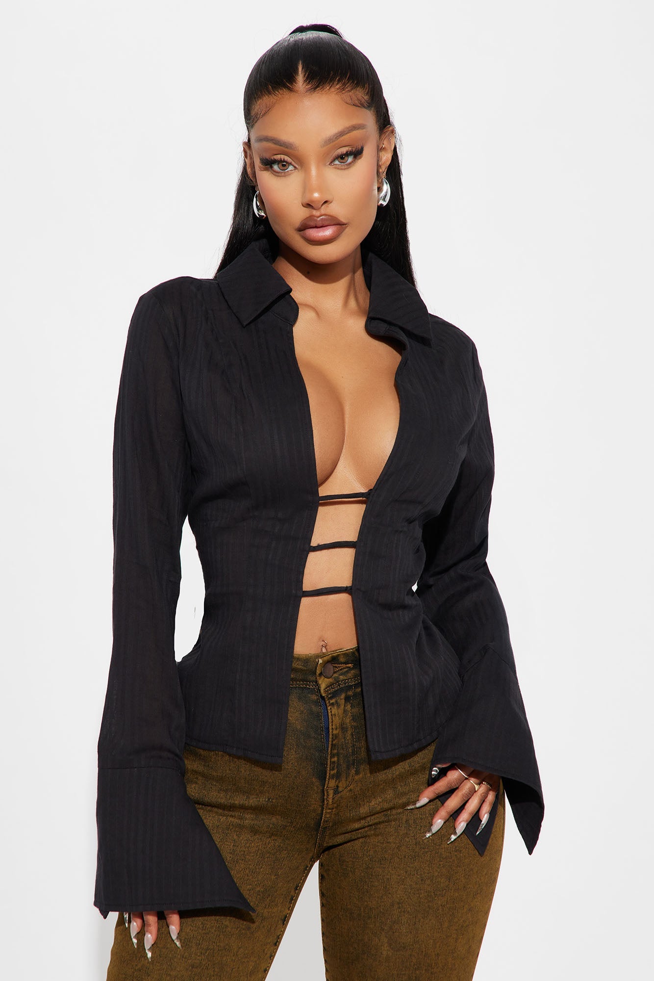 Ophelia Bell Sleeve Blouse Top - Black