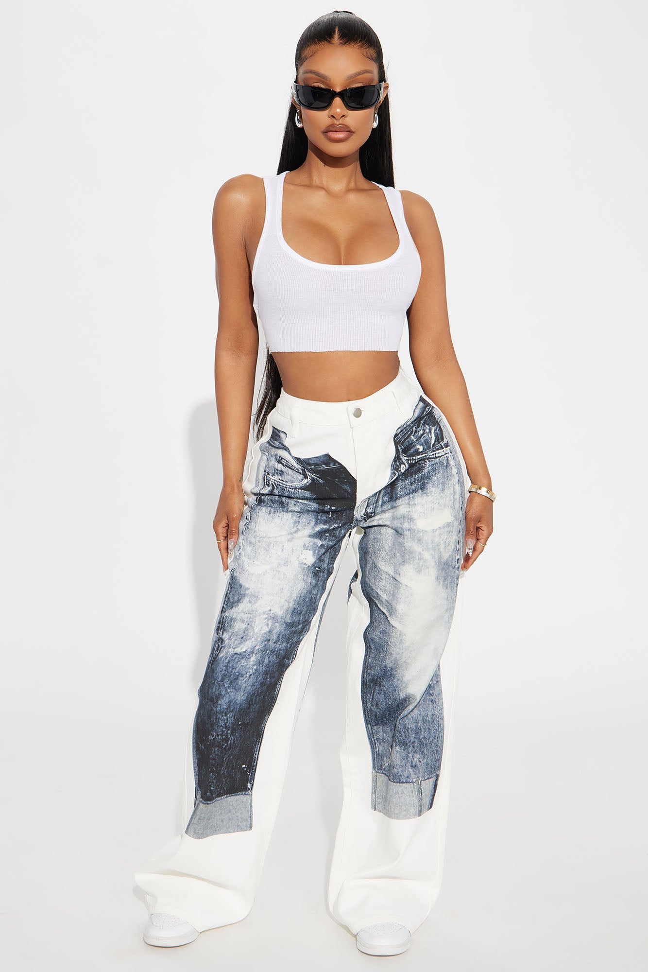 Perfect Illusions Denim Printed Straight Leg Jeans - White
