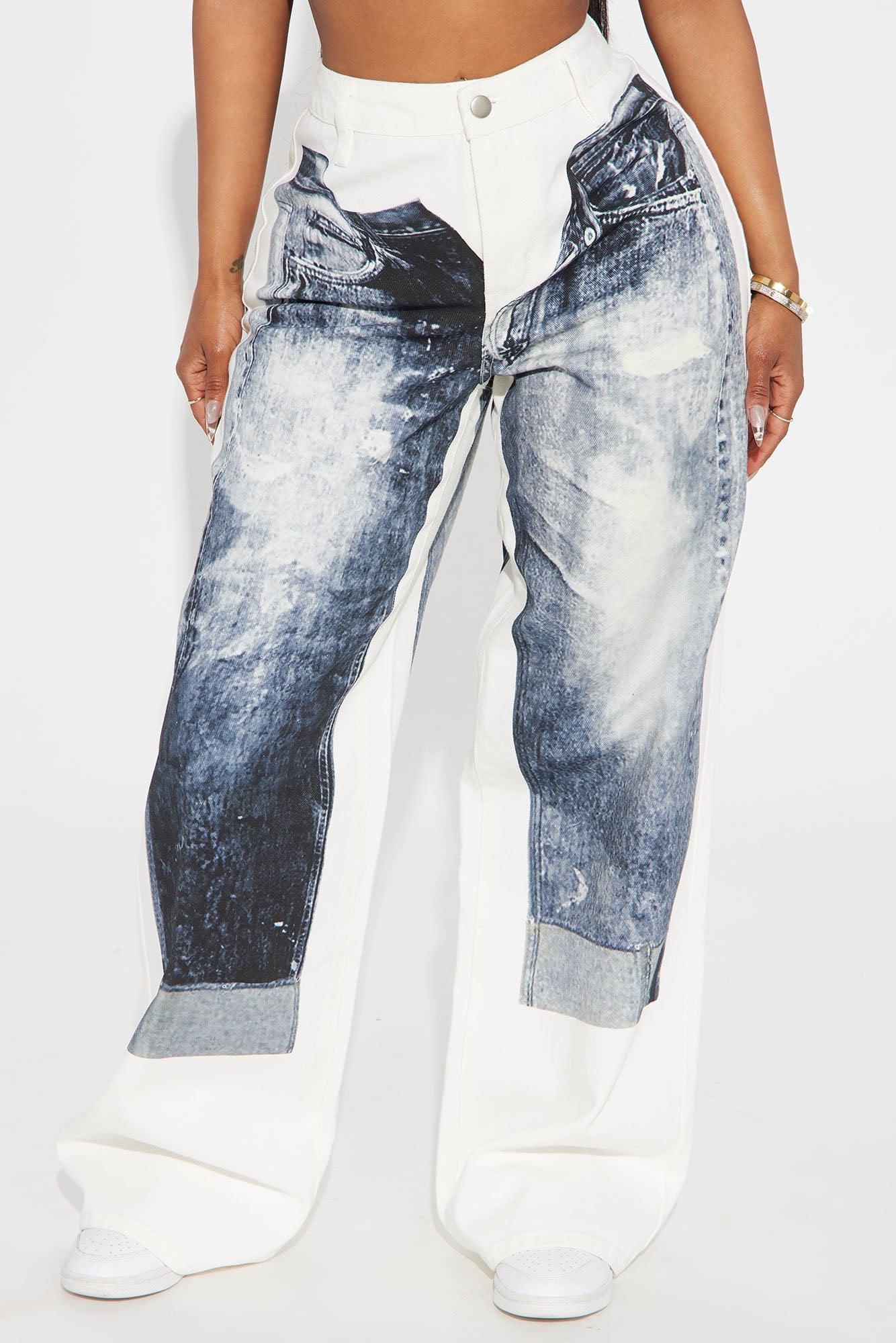 Perfect Illusions Denim Printed Straight Leg Jeans - White