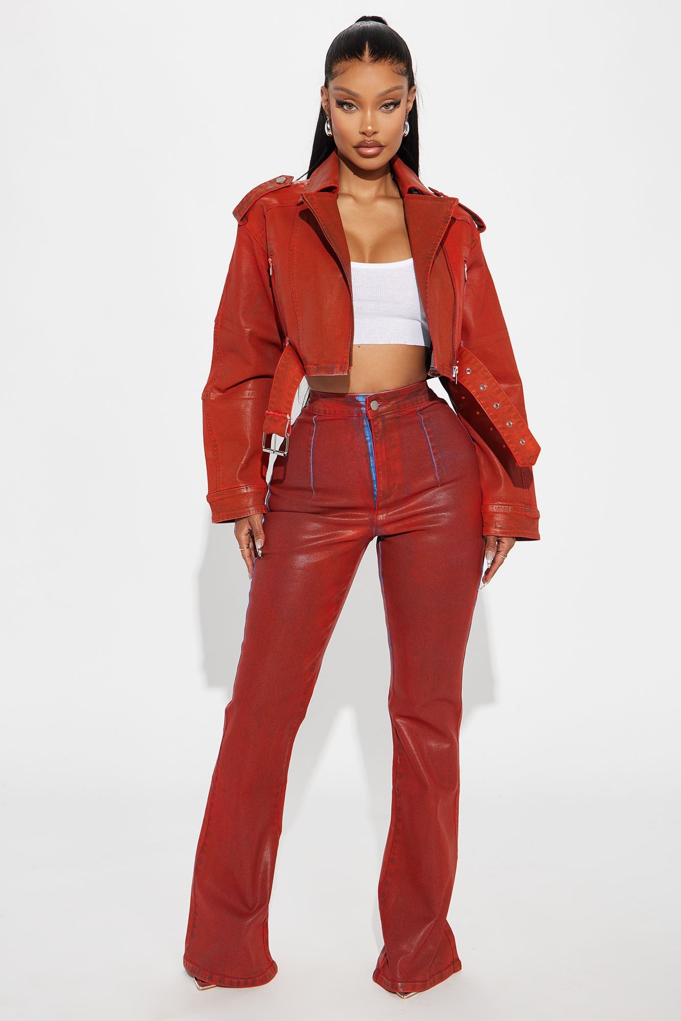 In The Aftermath Coated Moto Denim Jacket - Red