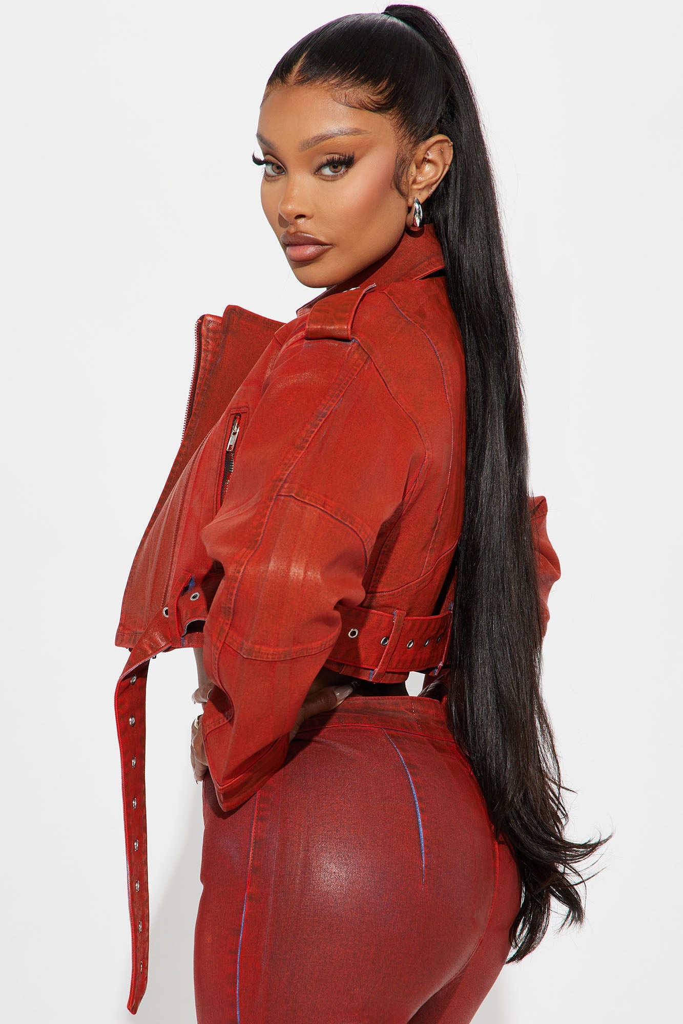 In The Aftermath Coated Moto Denim Jacket - Red