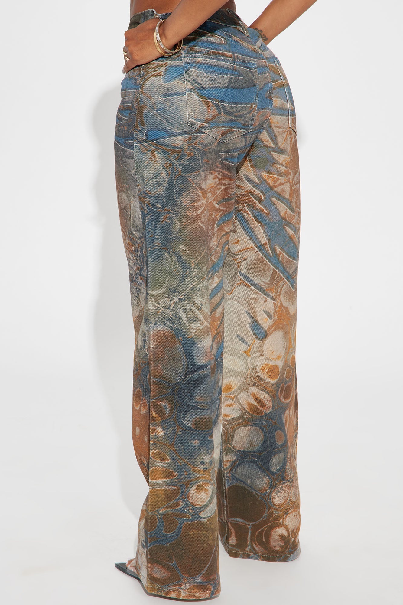 Striking A Chord Abstract Print Wide Leg Jeans - Brown/combo