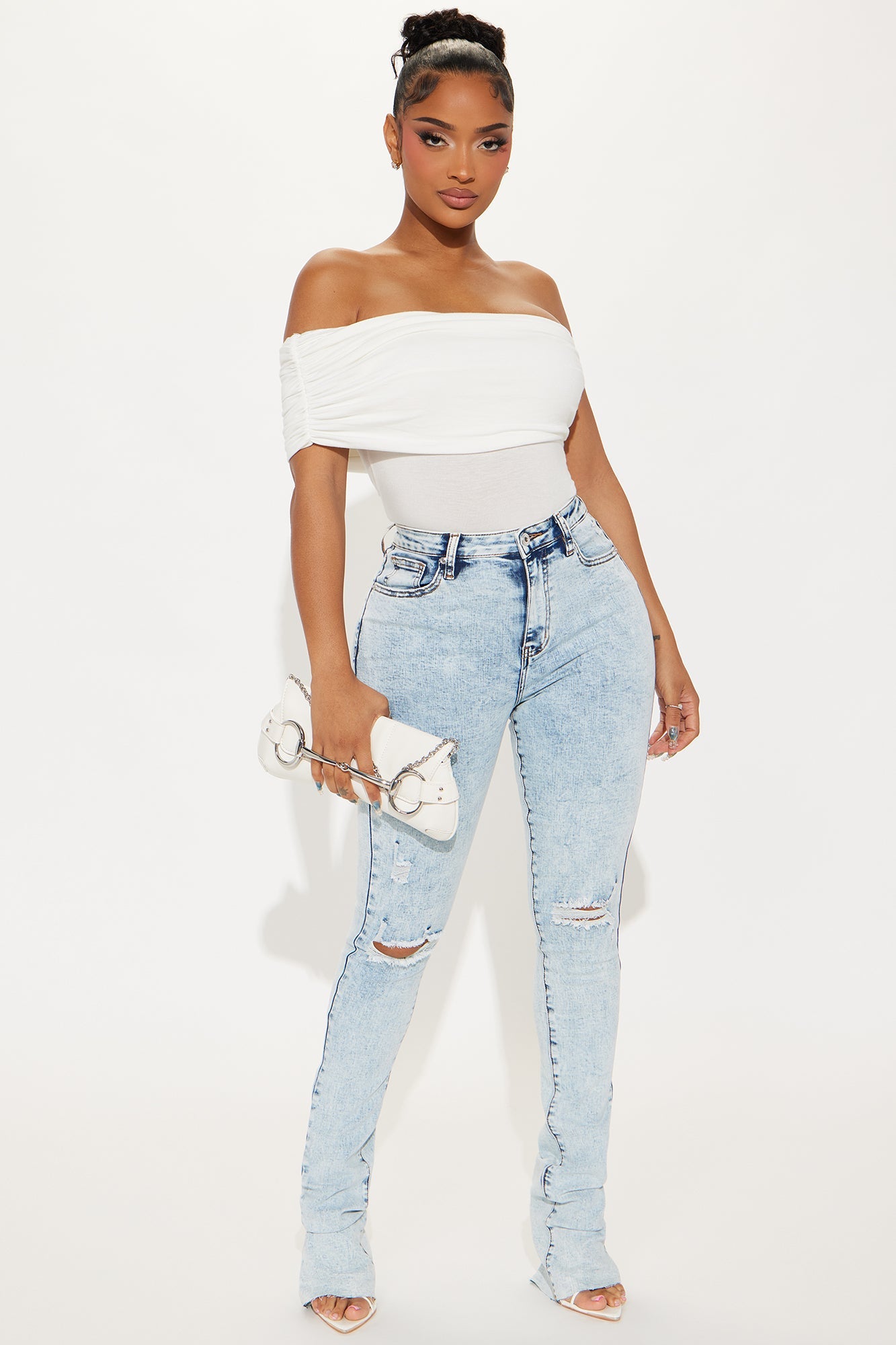 Tall Best Stretch Ripped High Rise Bootcut Jeans - Acid Wash Denim