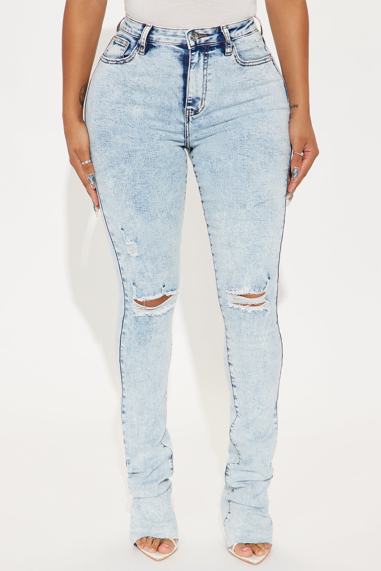 Tall Best Stretch Ripped High Rise Bootcut Jeans - Acid Wash Denim
