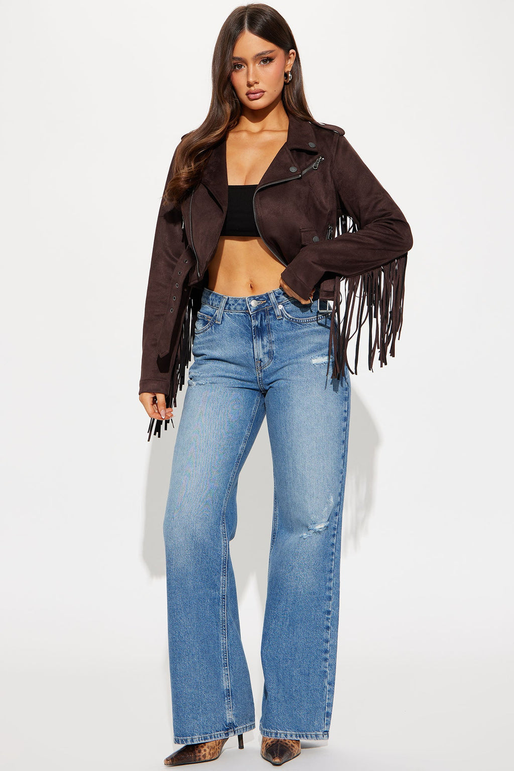 Wild West Connection Fringe Moto Jacket - Brown