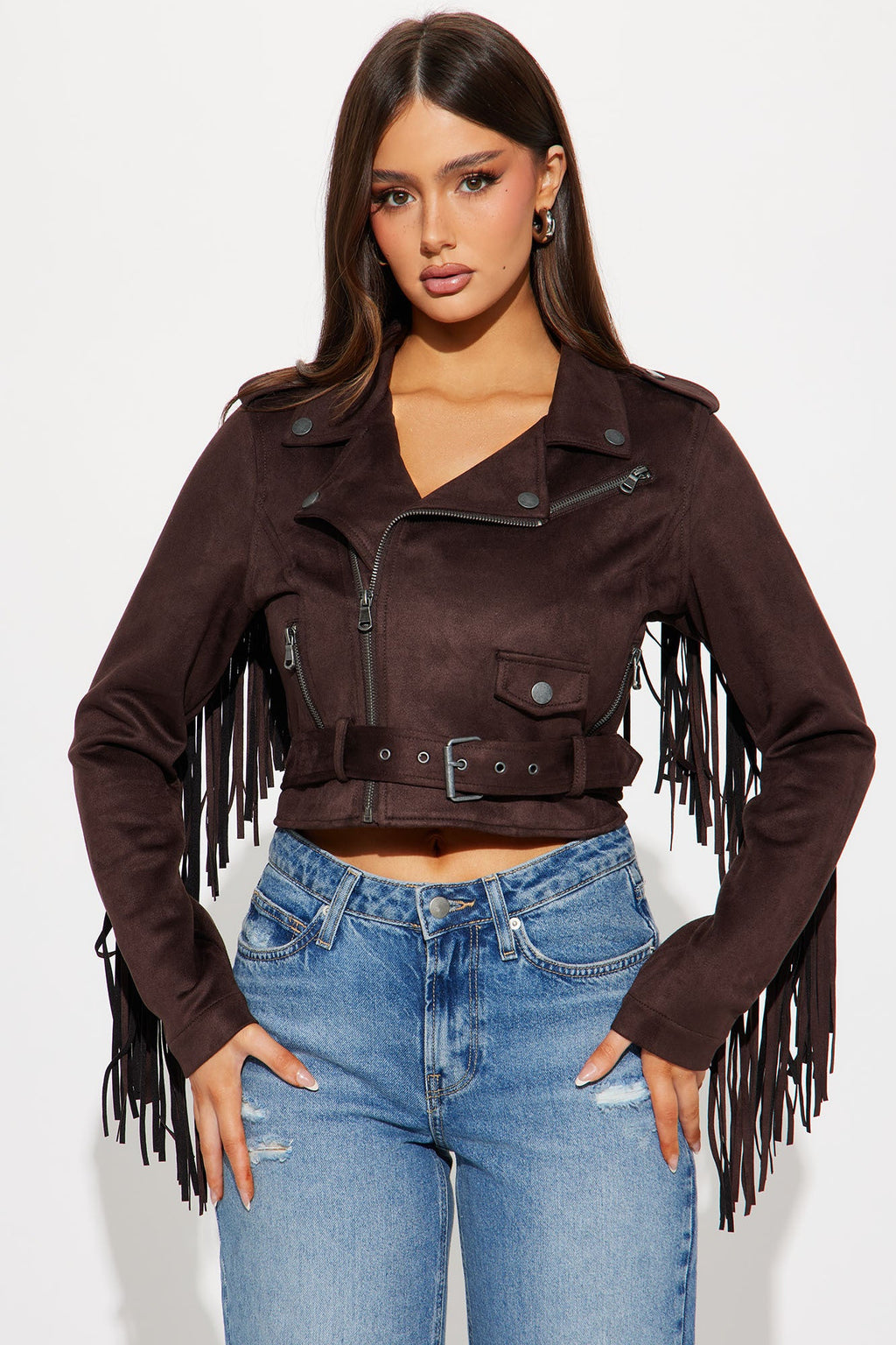 Wild West Connection Fringe Moto Jacket - Brown