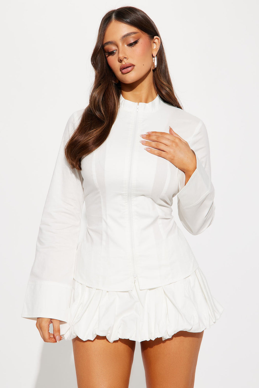 Kara Bubble Mini Skirt Set - White