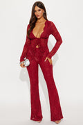Brielle Lace Pant Set - Burgundy