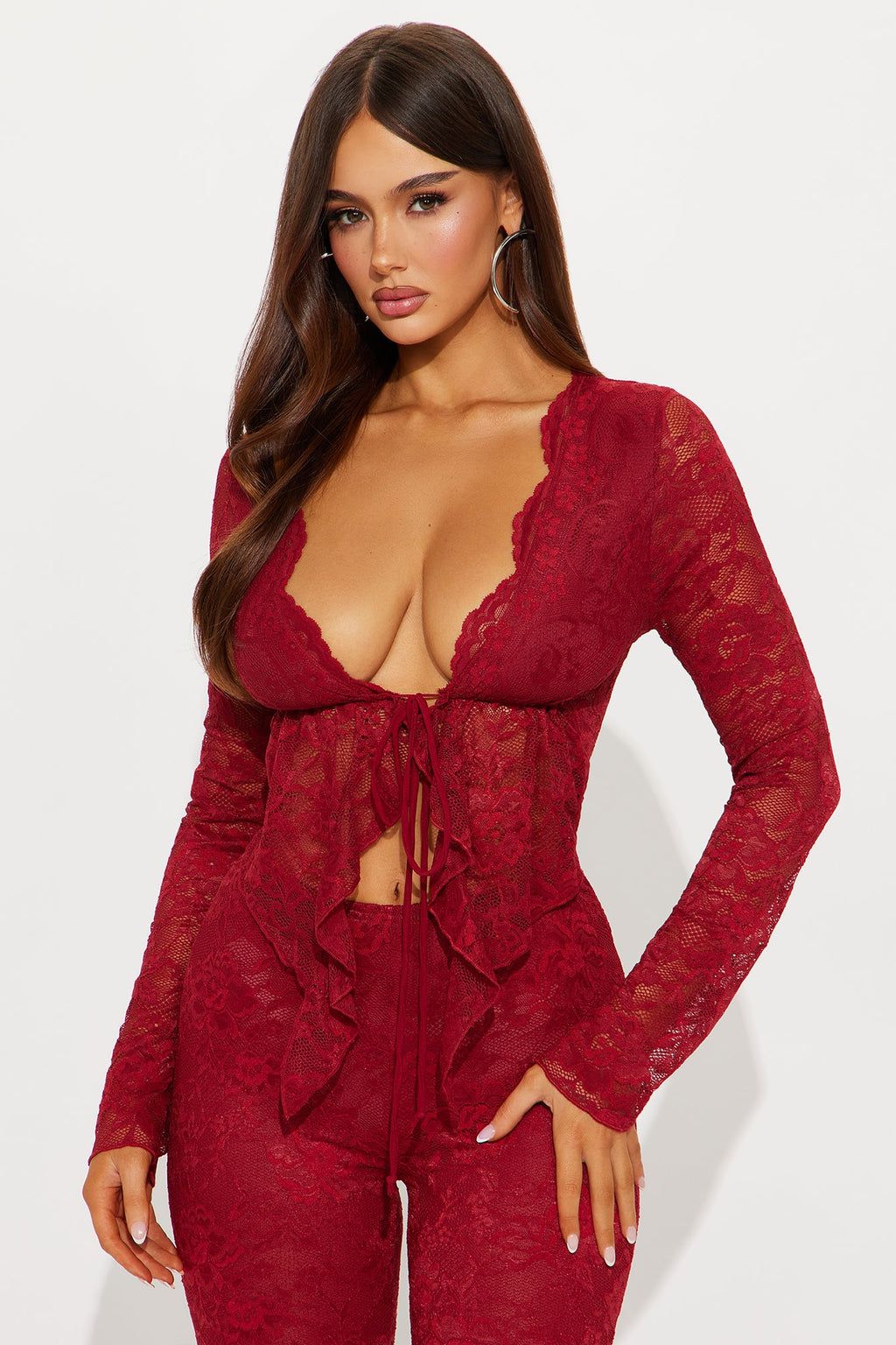 Brielle Lace Pant Set - Burgundy