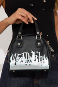 Contrast Flames Von Dutch Faux Leather Handbag - Black/Silver
