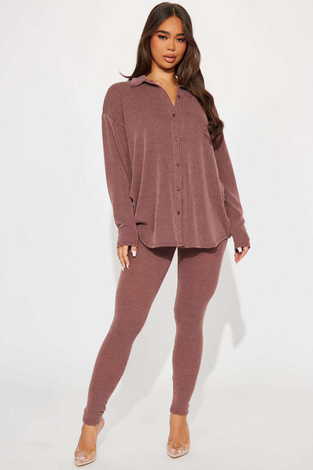 Maddie Ribbed Legging Set - Brick Red