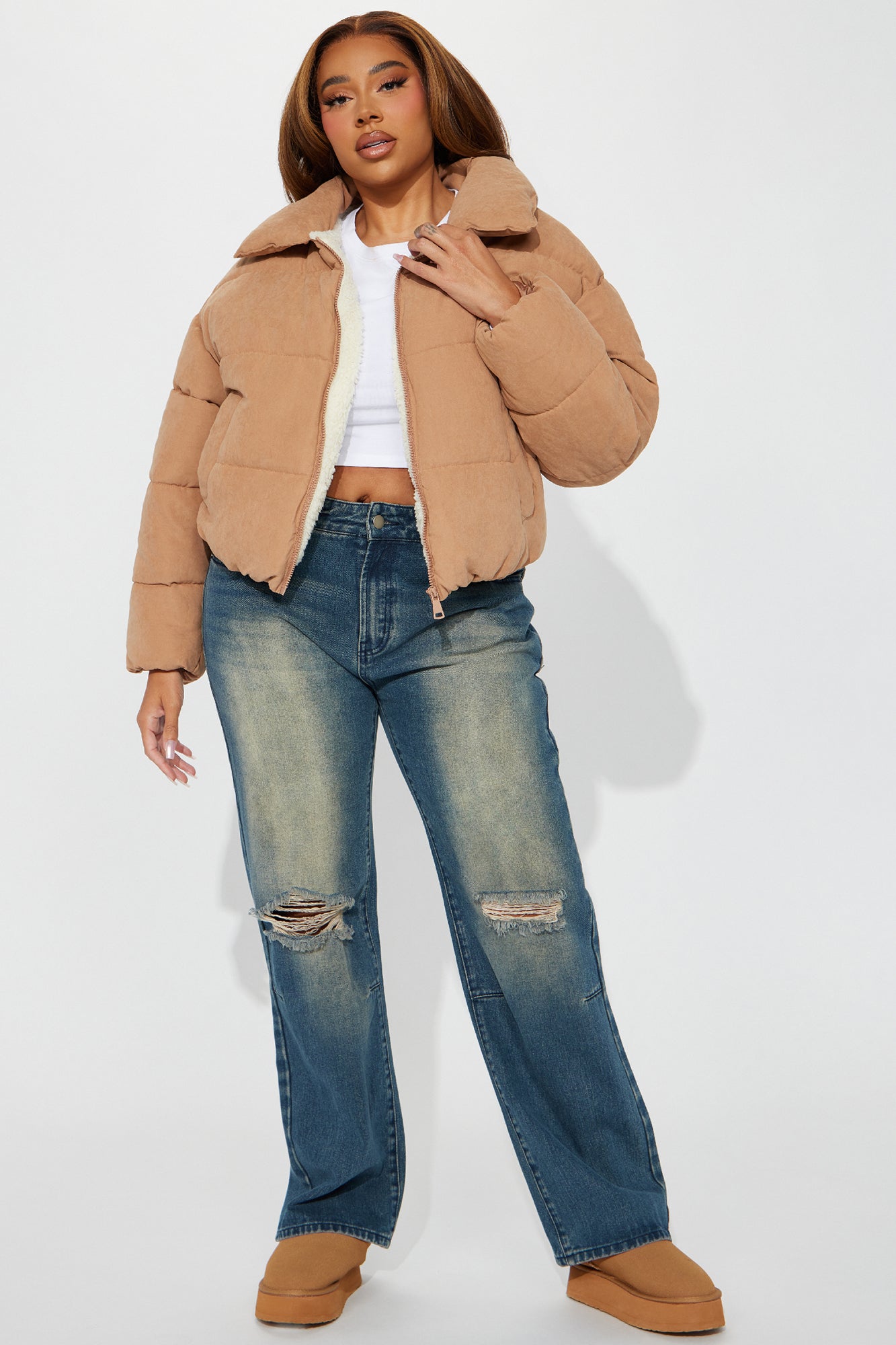 Too Hot To Handle Puffer Jacket - Camel