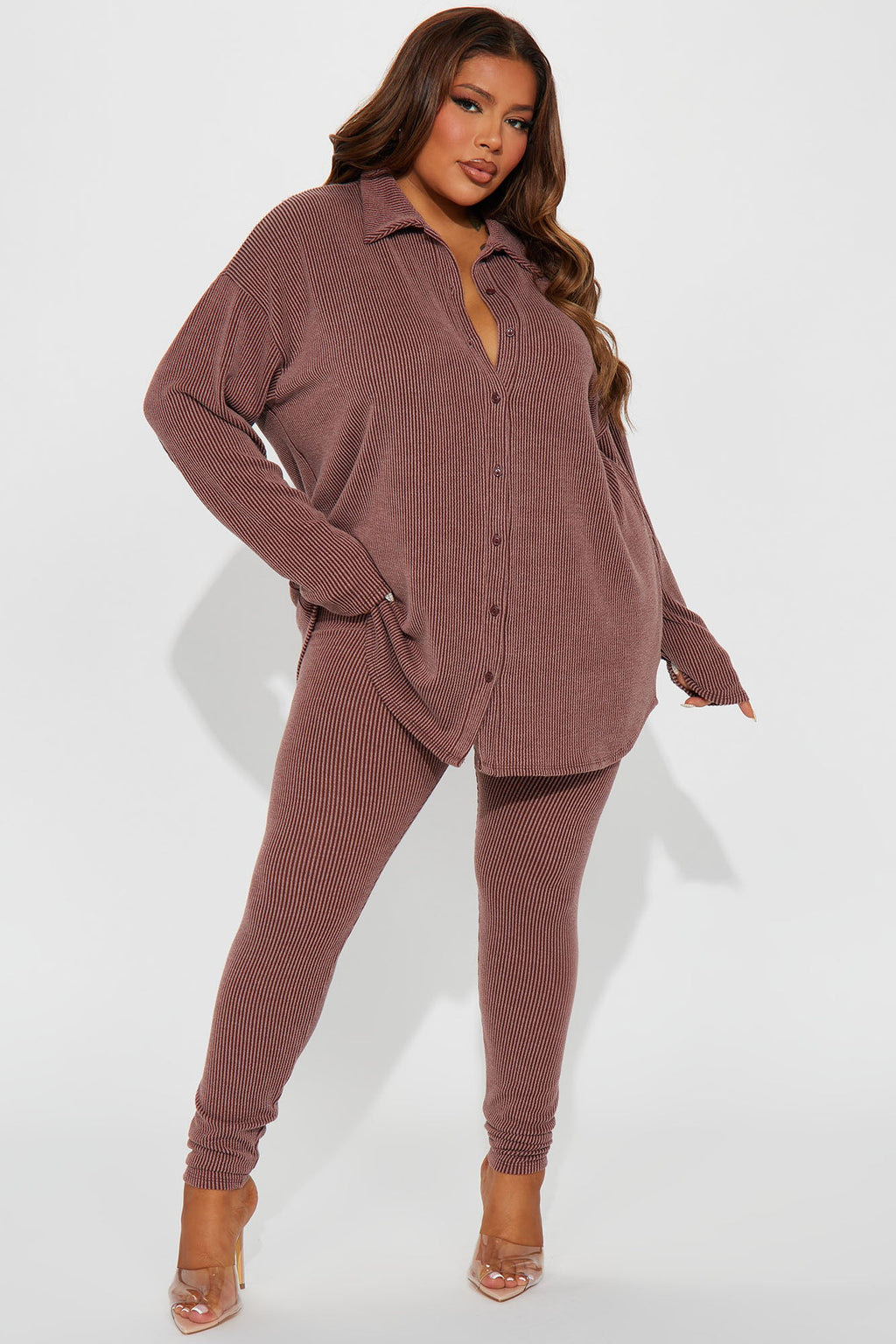 Maddie Ribbed Legging Set - Brick Red