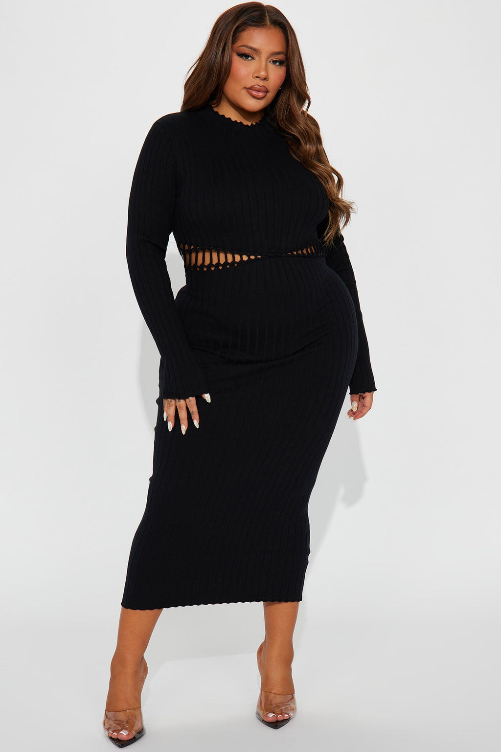 Don't Get It Twisted Sweater Midi Dress - Black