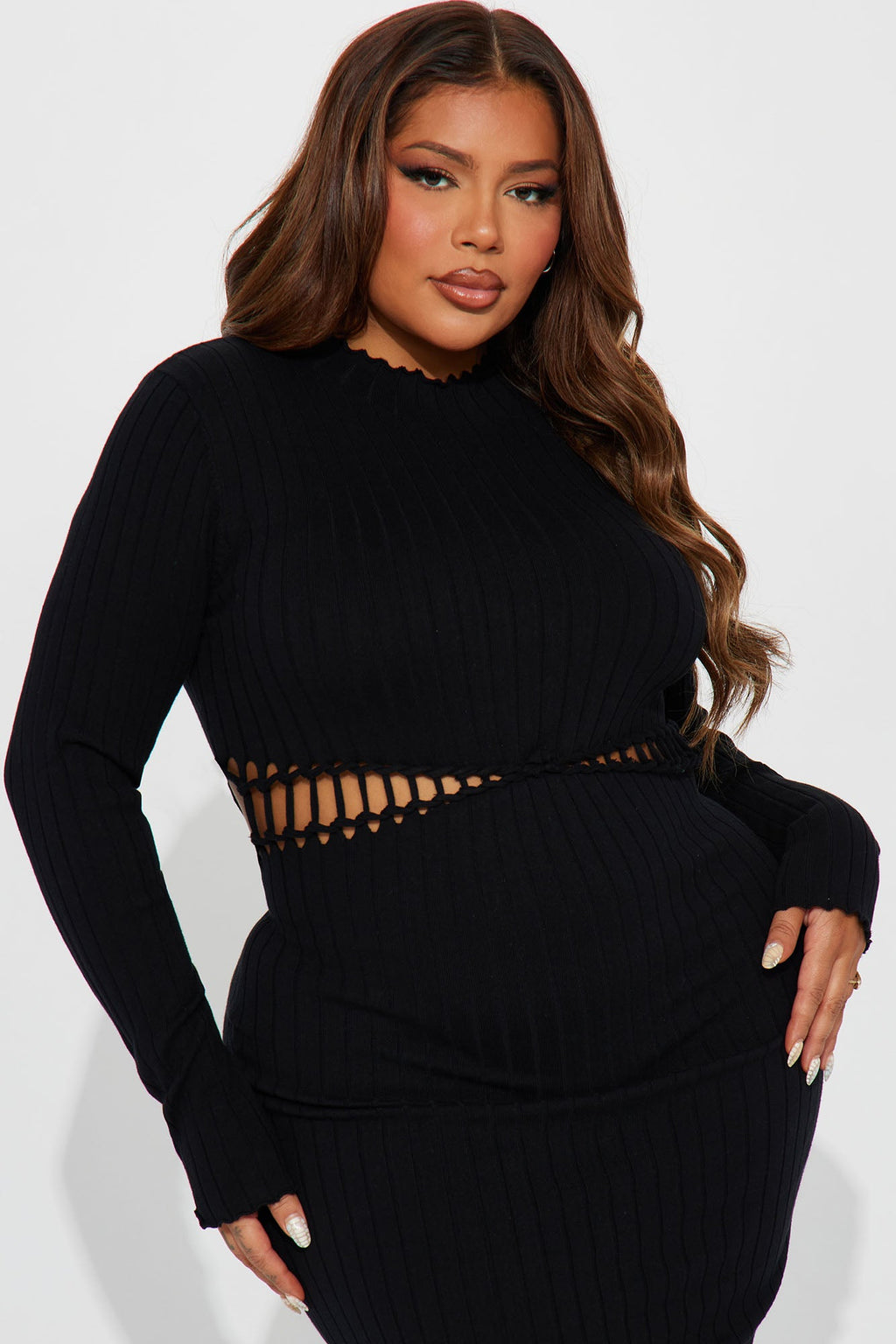 Don't Get It Twisted Sweater Midi Dress - Black