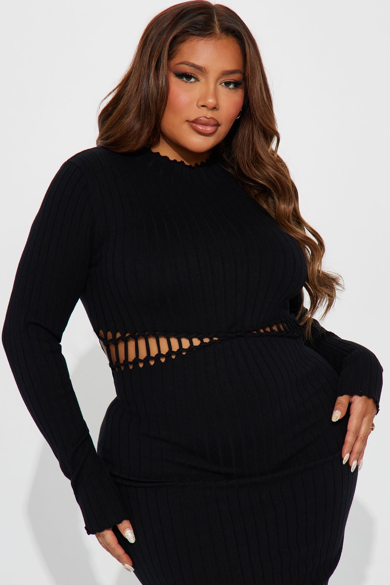 Don't Get It Twisted Sweater Midi Dress - Black