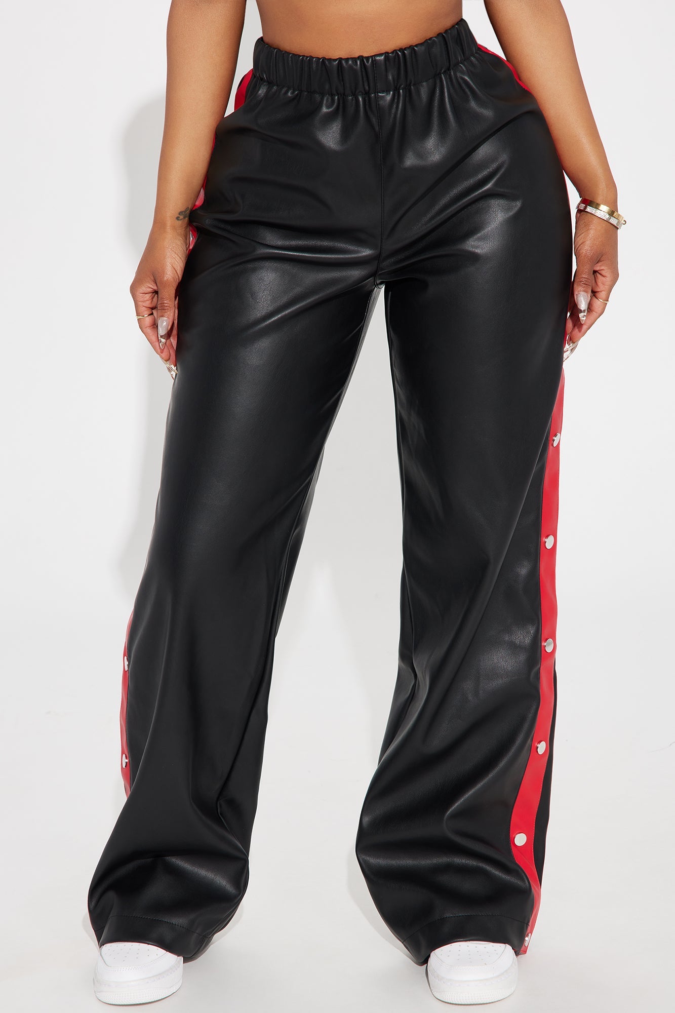 Street Feels Faux Leather Track Pant - Black/Red