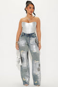 Changing Your Mind Stretch Foil Tinted Straight Leg Jeans - Vintage Wash