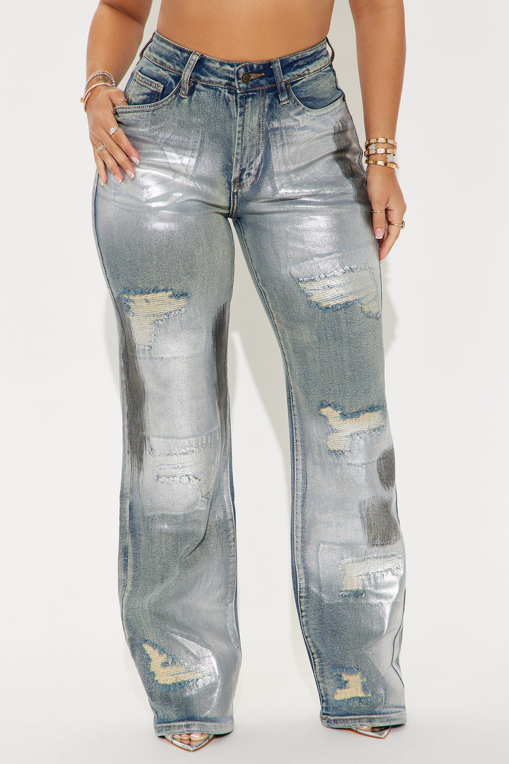 Changing Your Mind Stretch Foil Tinted Straight Leg Jeans - Vintage Wash