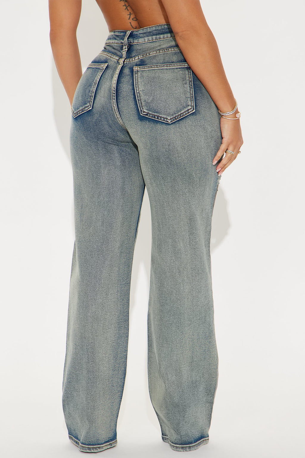 Changing Your Mind Stretch Foil Tinted Straight Leg Jeans - Vintage Wash