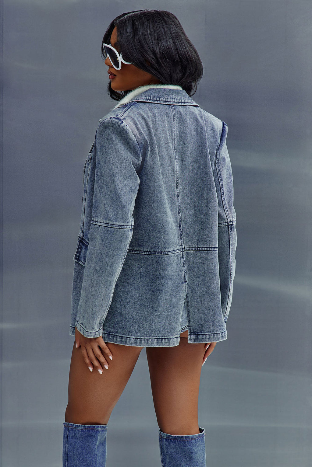 Got Your Mind Racing Denim Blazer - Grey