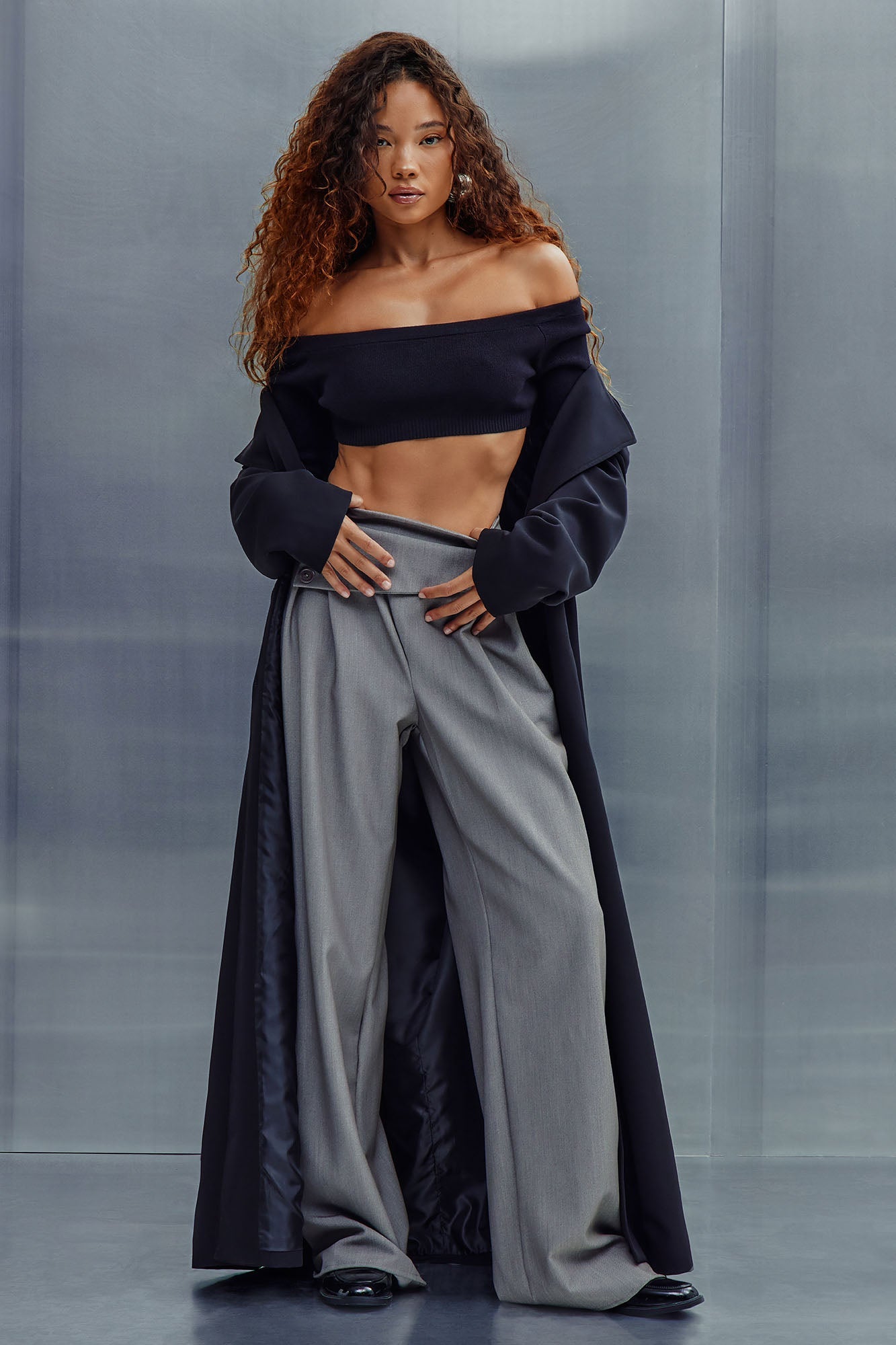 Take Notes Foldover Waistband Trouser - Grey