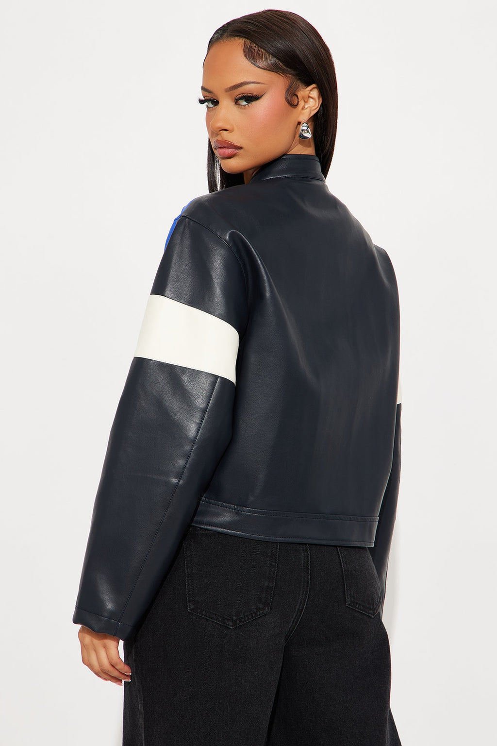 Sasha Faux Leather Moto Jacket - Royal/combo