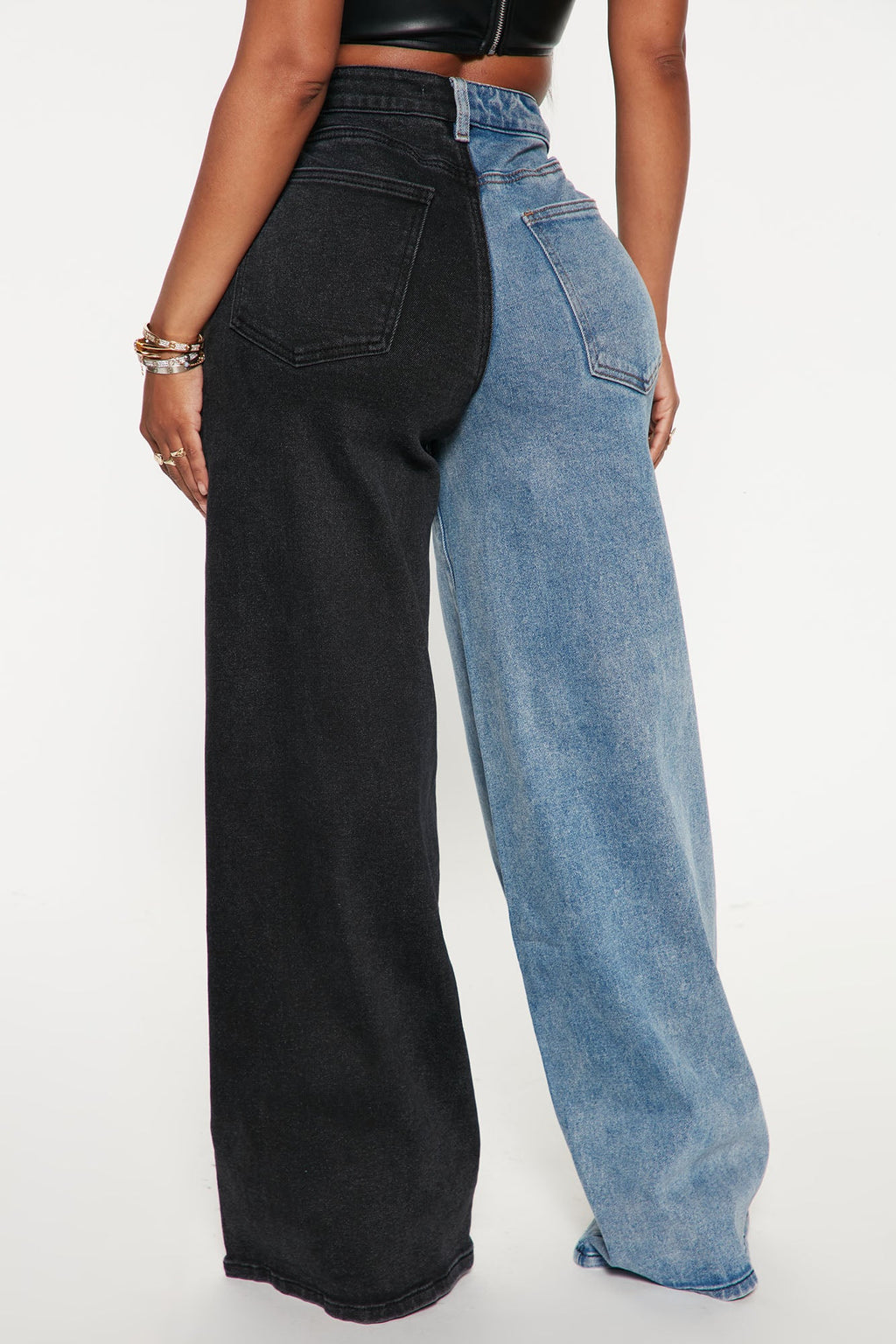 Gemini Two Tone Baggy Jeans - Blue/Black