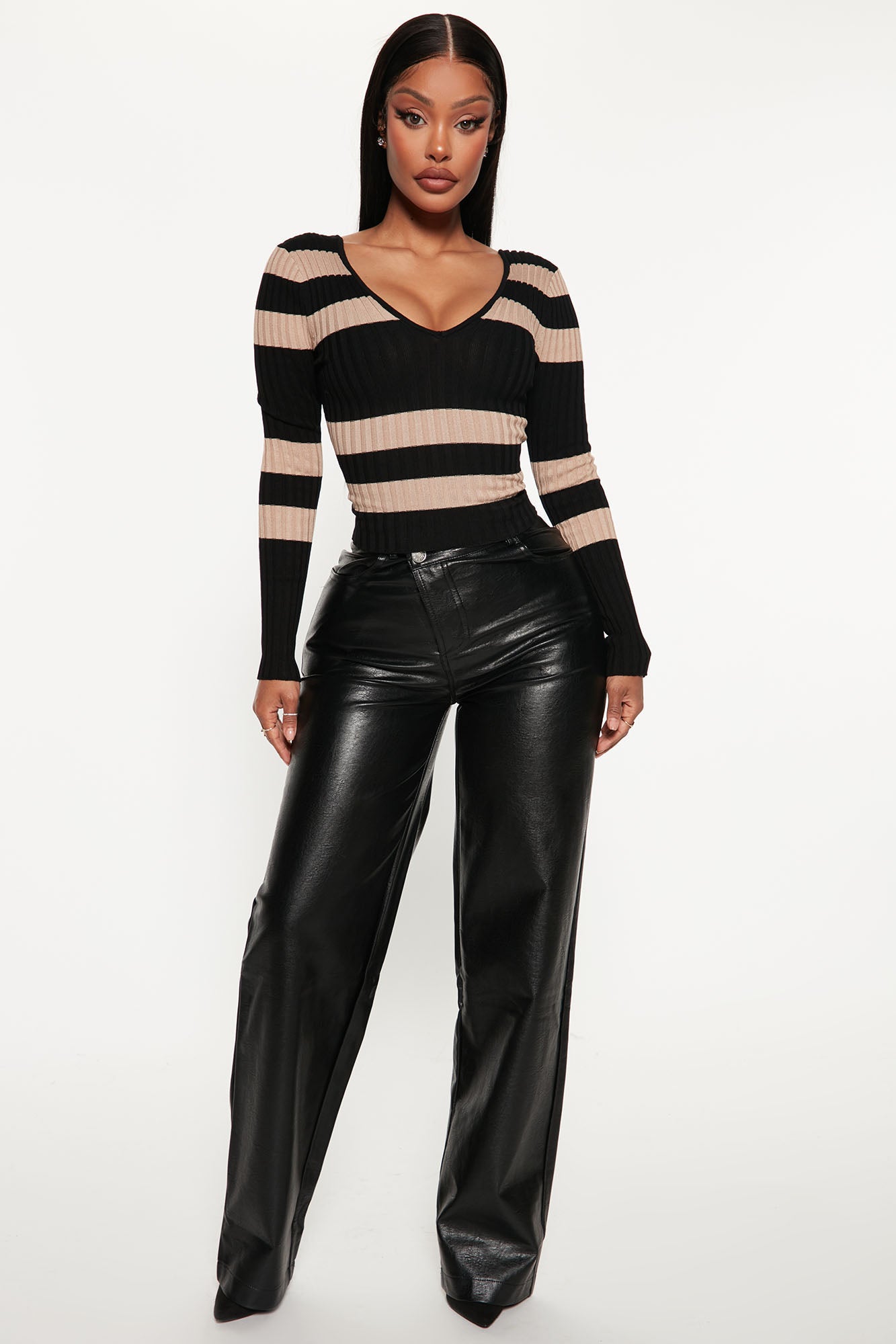 Kallan Knit Striped Sweater Top - Black/combo
