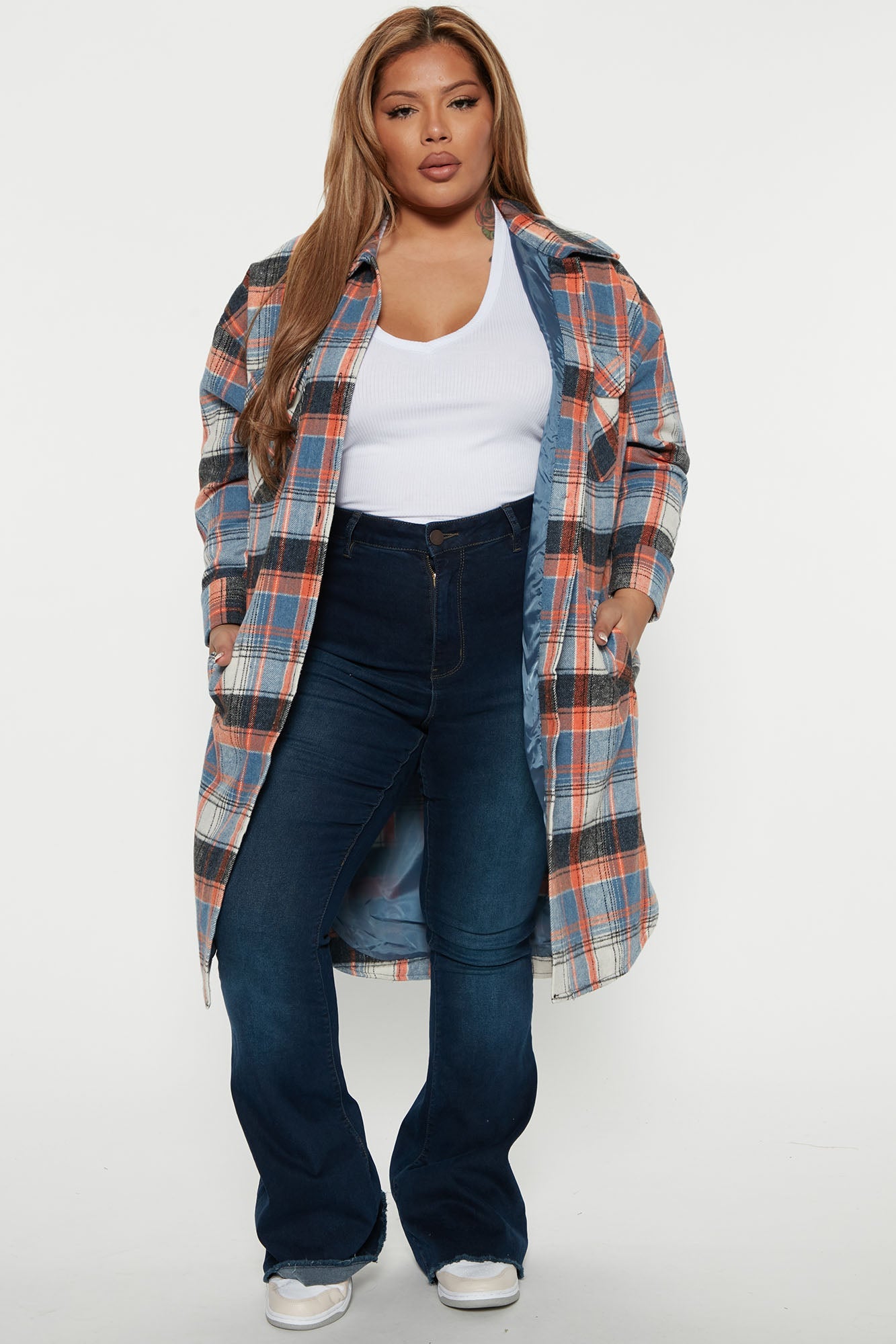 Get Lost Plaid Shacket - Orange/combo