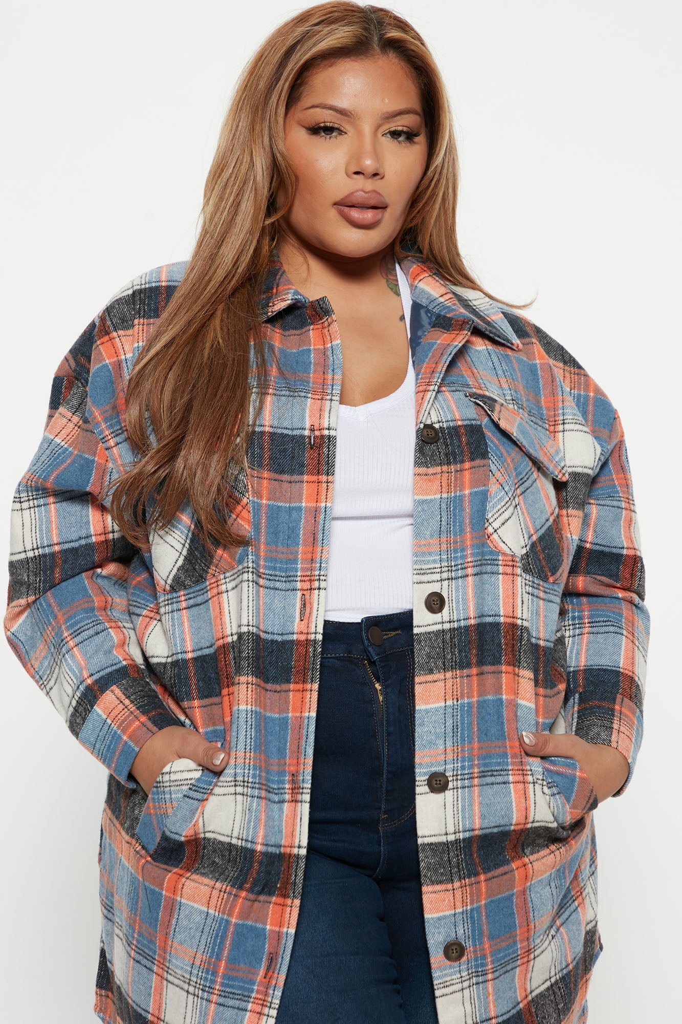 Get Lost Plaid Shacket - Orange/combo