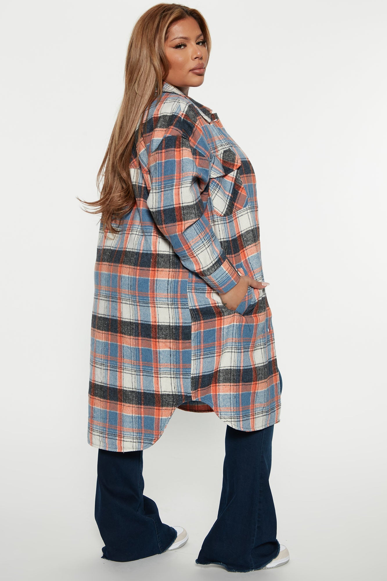 Get Lost Plaid Shacket - Orange/combo