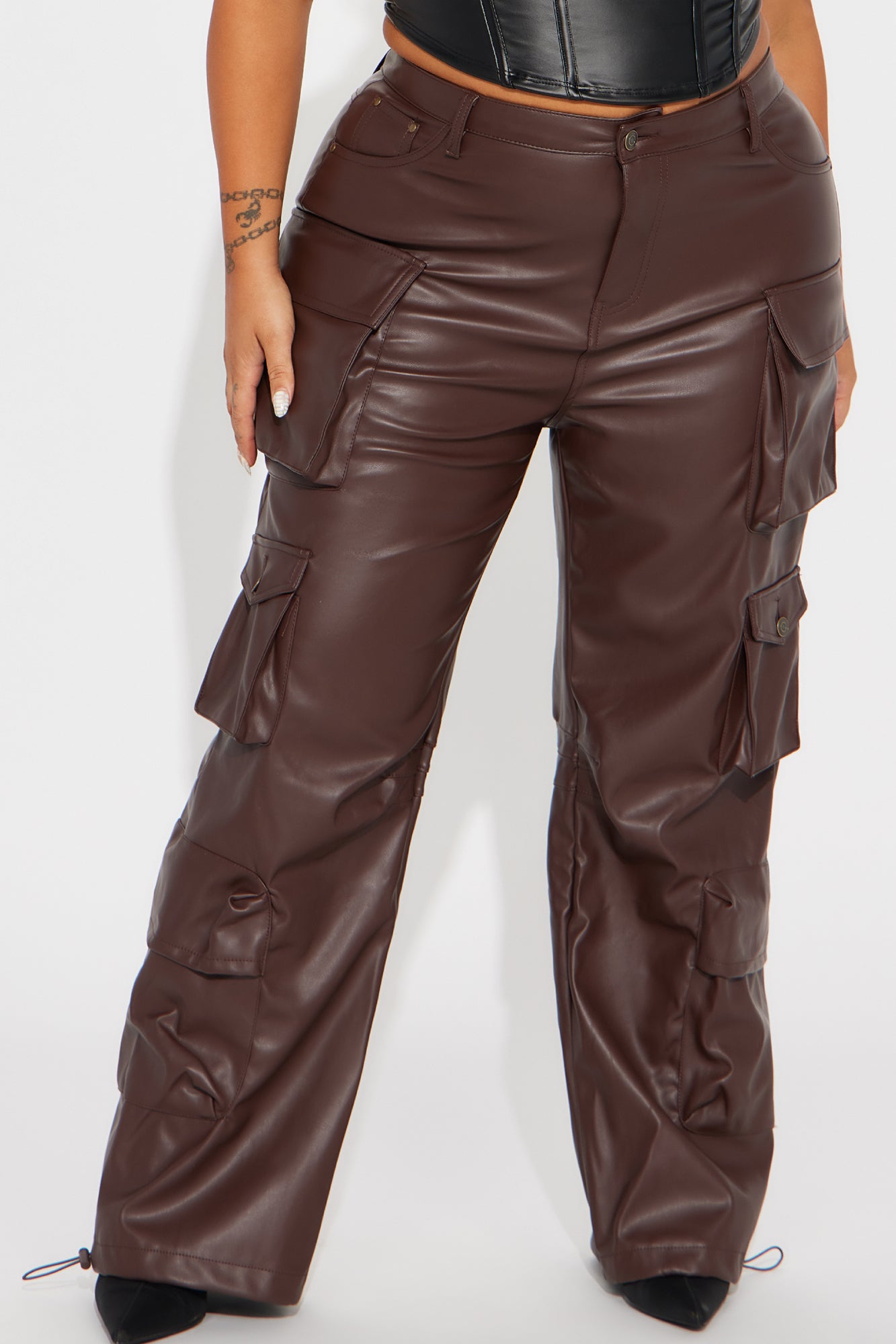 City Is Mine Faux Leather Cargo Pant - Chocolate