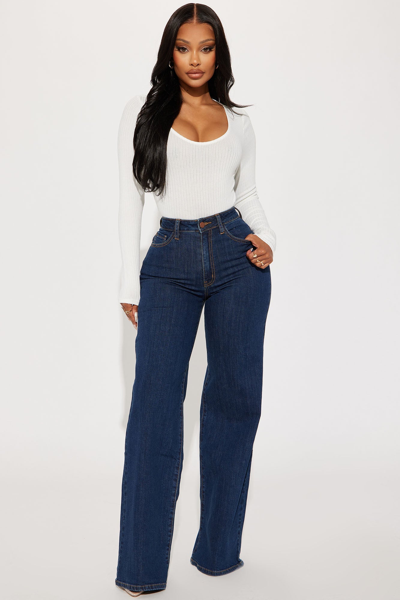 Chasing Thrills Stretch Wide Leg Jeans - Dark Wash
