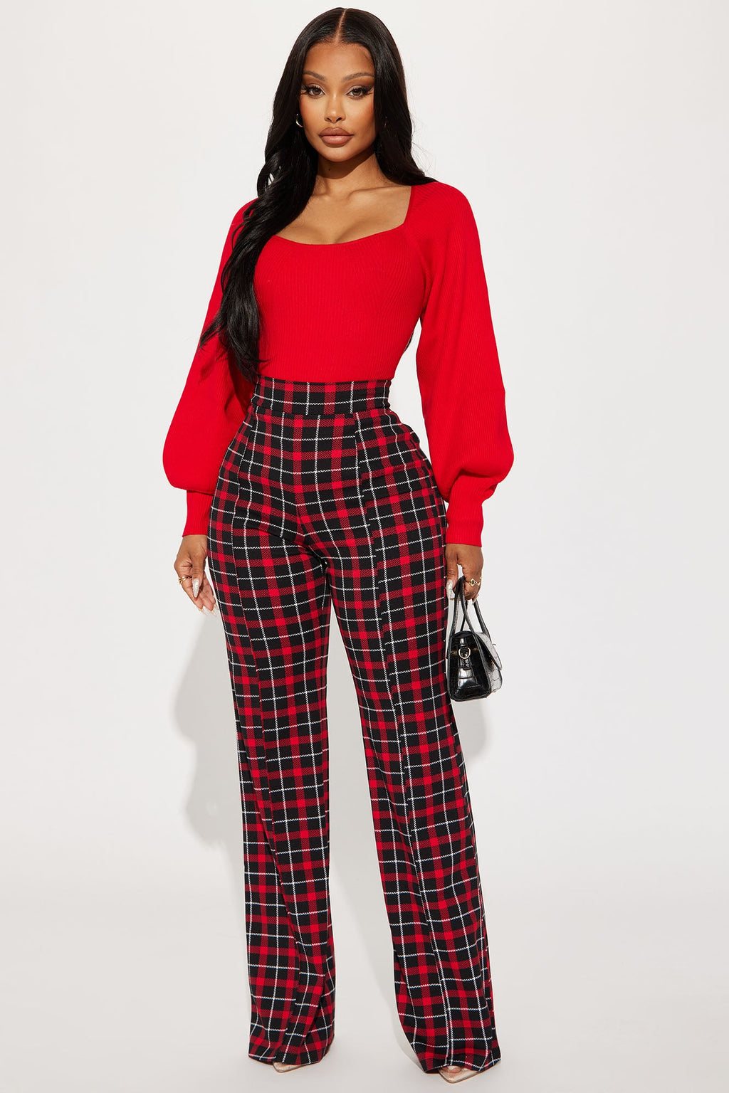 Victoria High Waisted Dress Pant - Red/Black