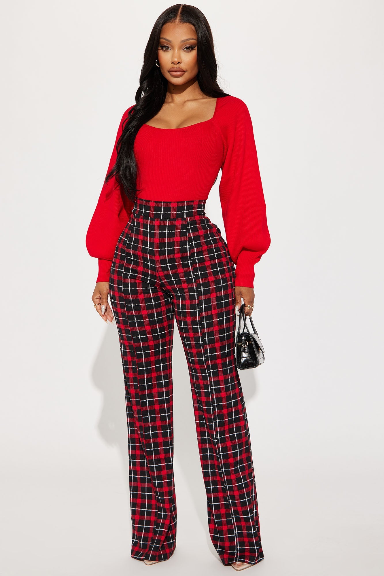Victoria High Waisted Dress Pant - Red/Black