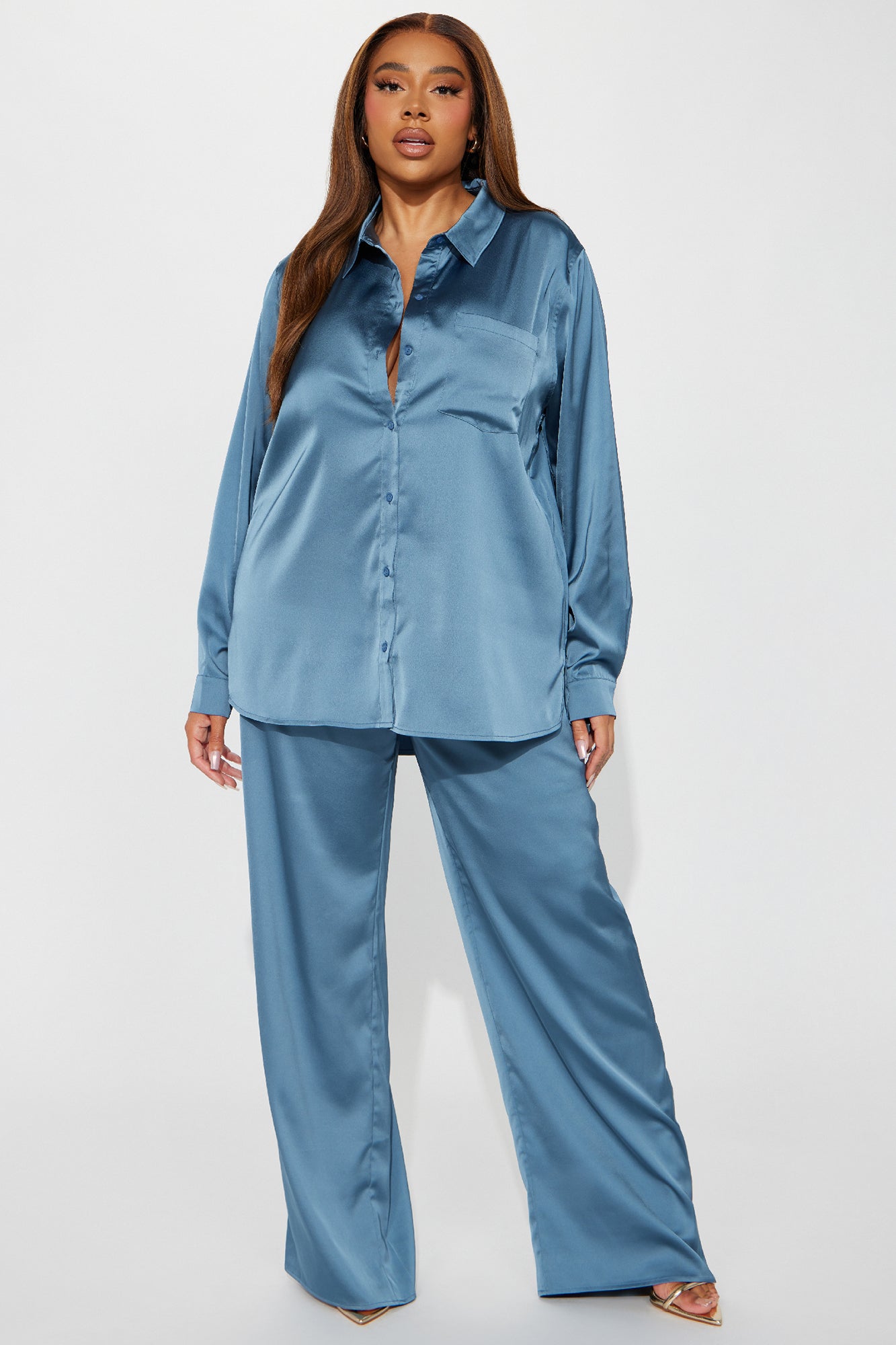 Makenzie Satin Pant Set - Blue