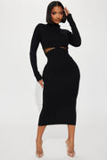 Don't Get It Twisted Sweater Midi Dress - Black