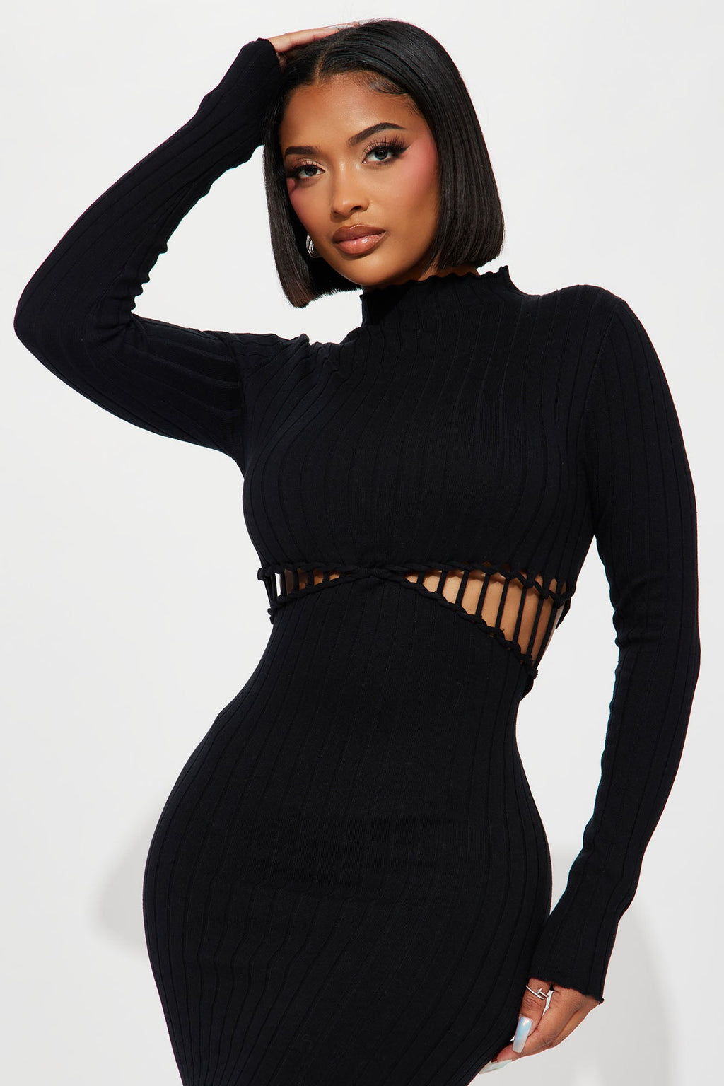 Don't Get It Twisted Sweater Midi Dress - Black
