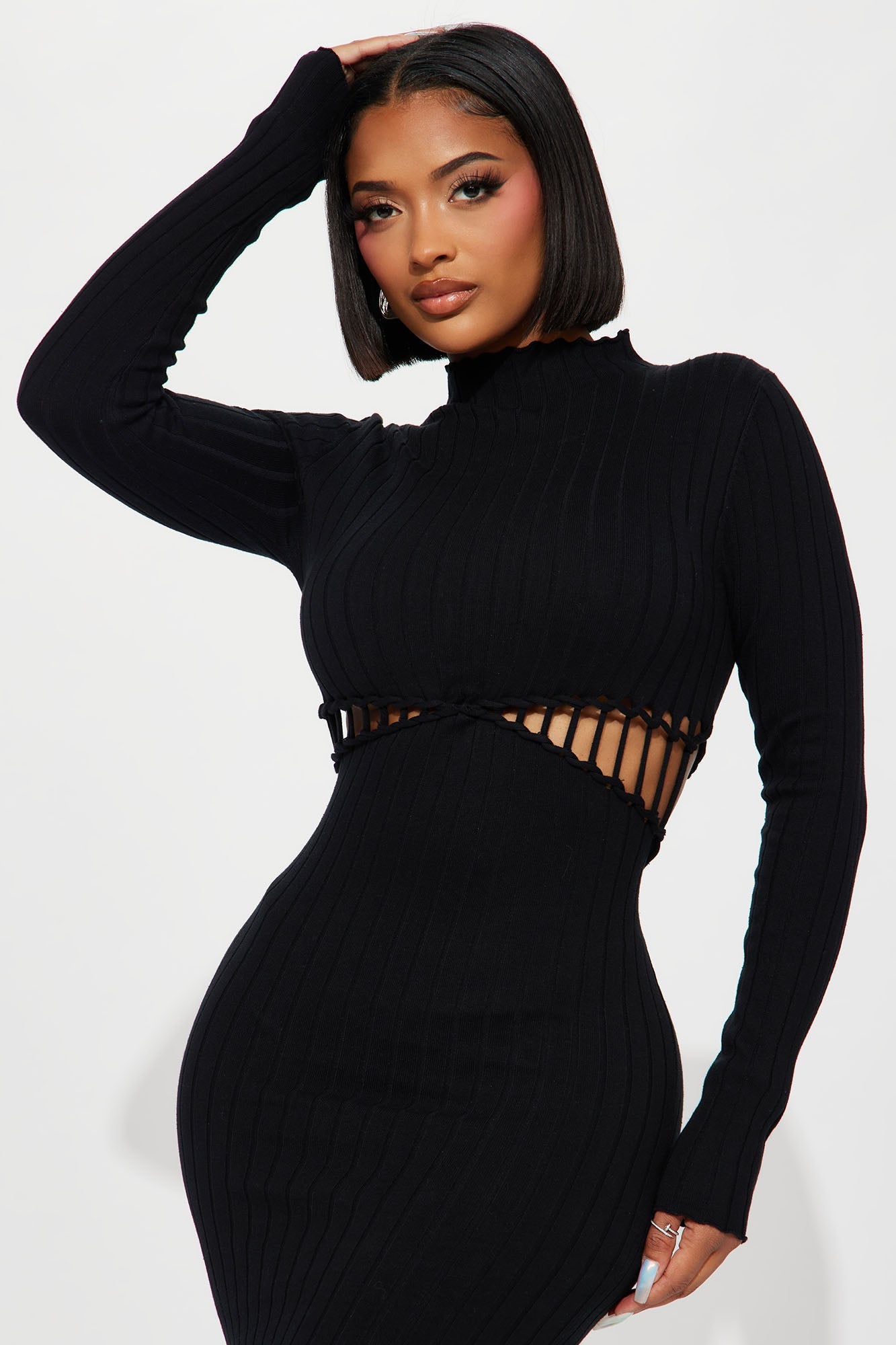 Don't Get It Twisted Sweater Midi Dress - Black