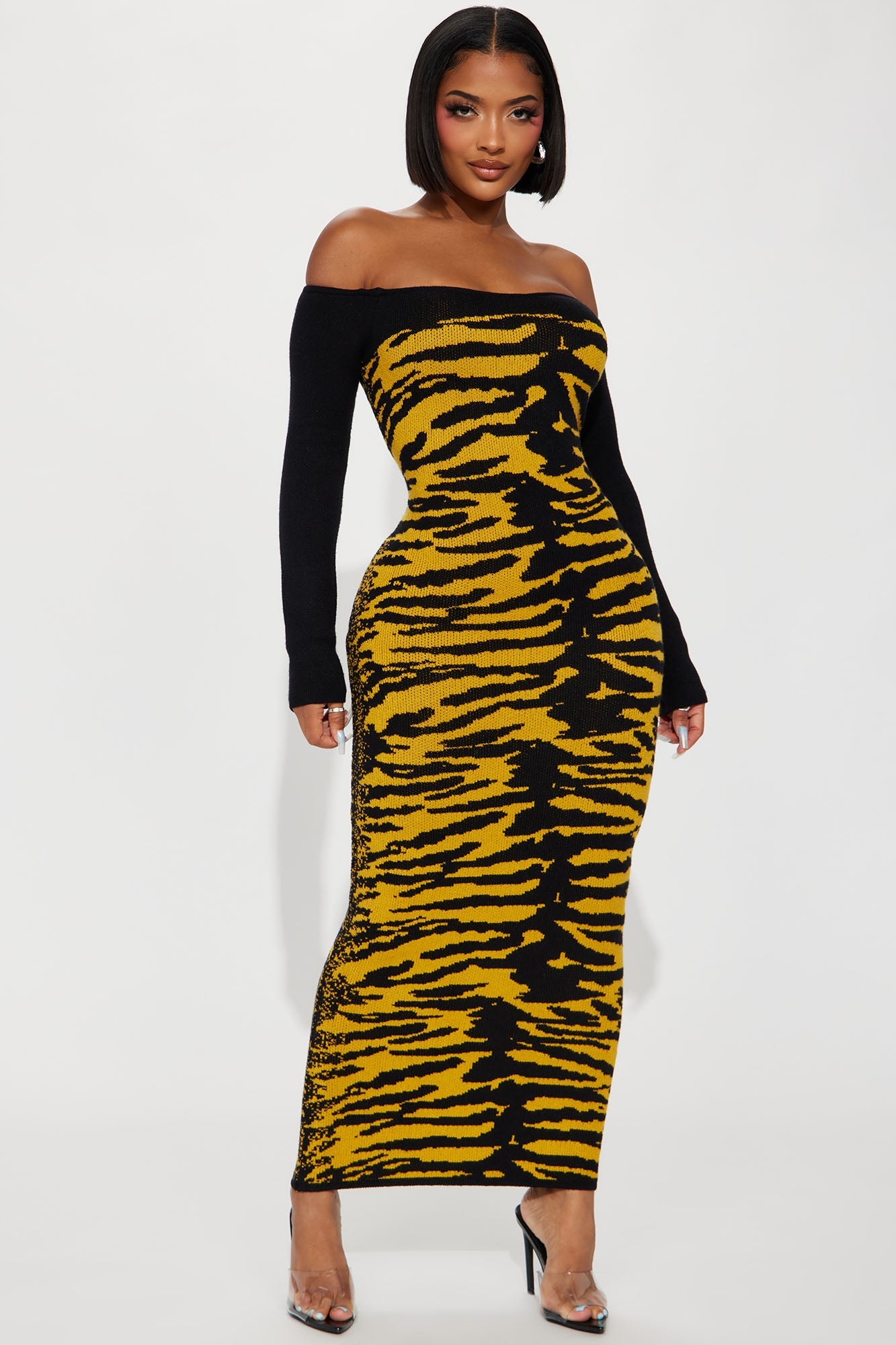 Queen Of The Jungle Sweater Maxi Dress - Black/combo