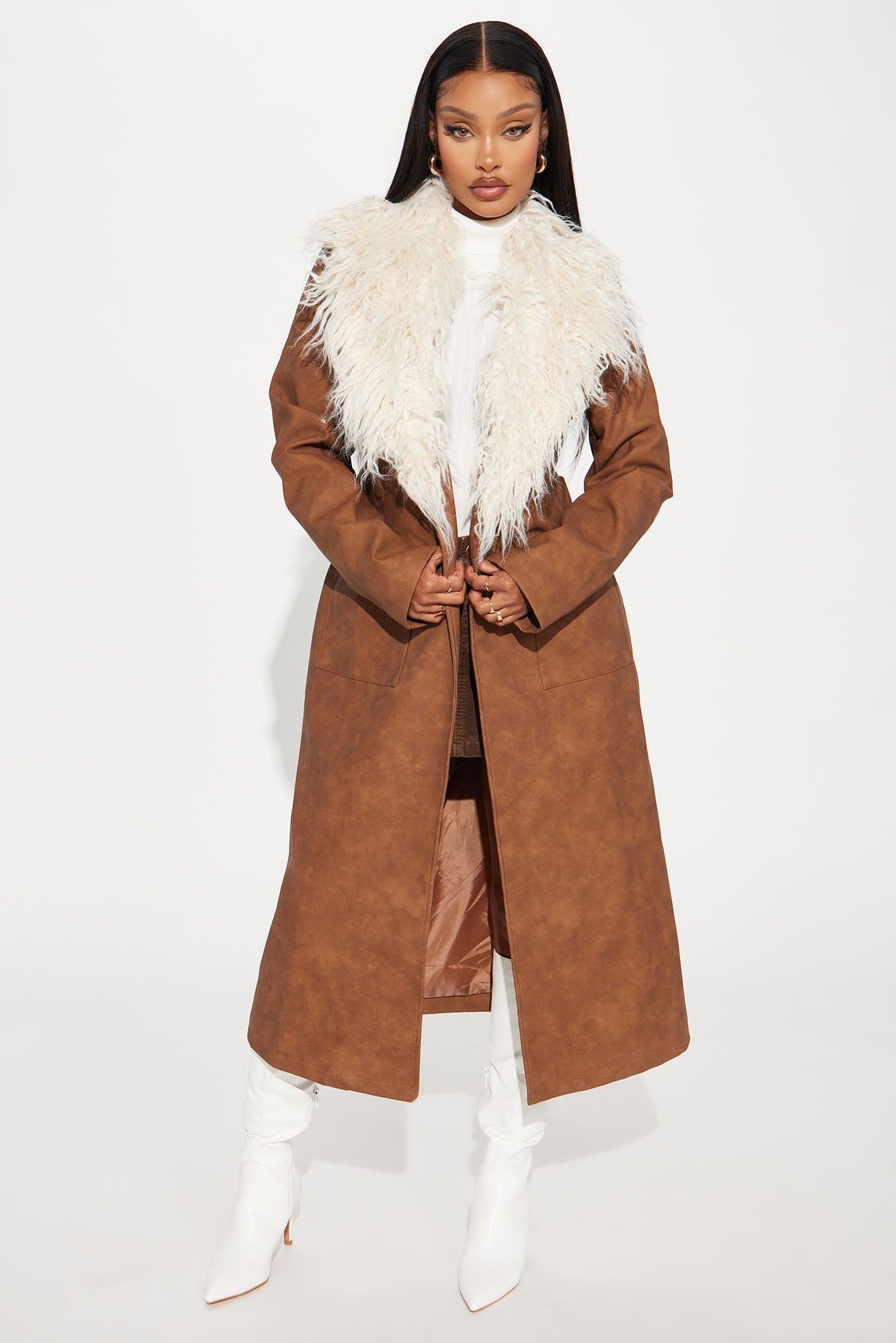 Kamaria Washed Faux Leather Trench - Cognac