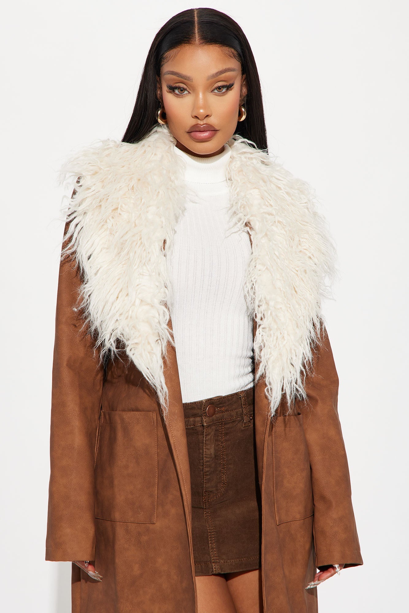 Kamaria Washed Faux Leather Trench - Cognac