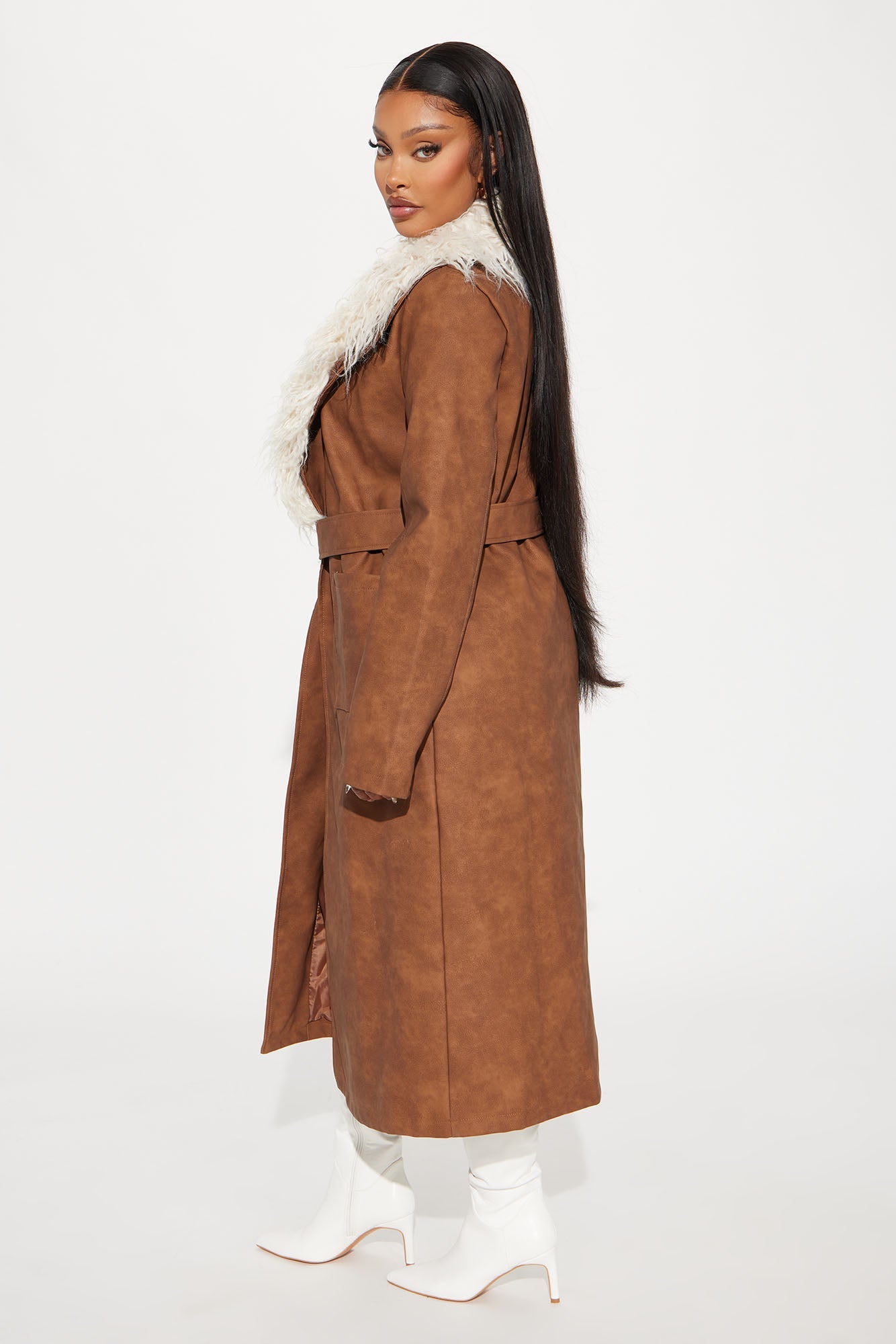 Kamaria Washed Faux Leather Trench - Cognac