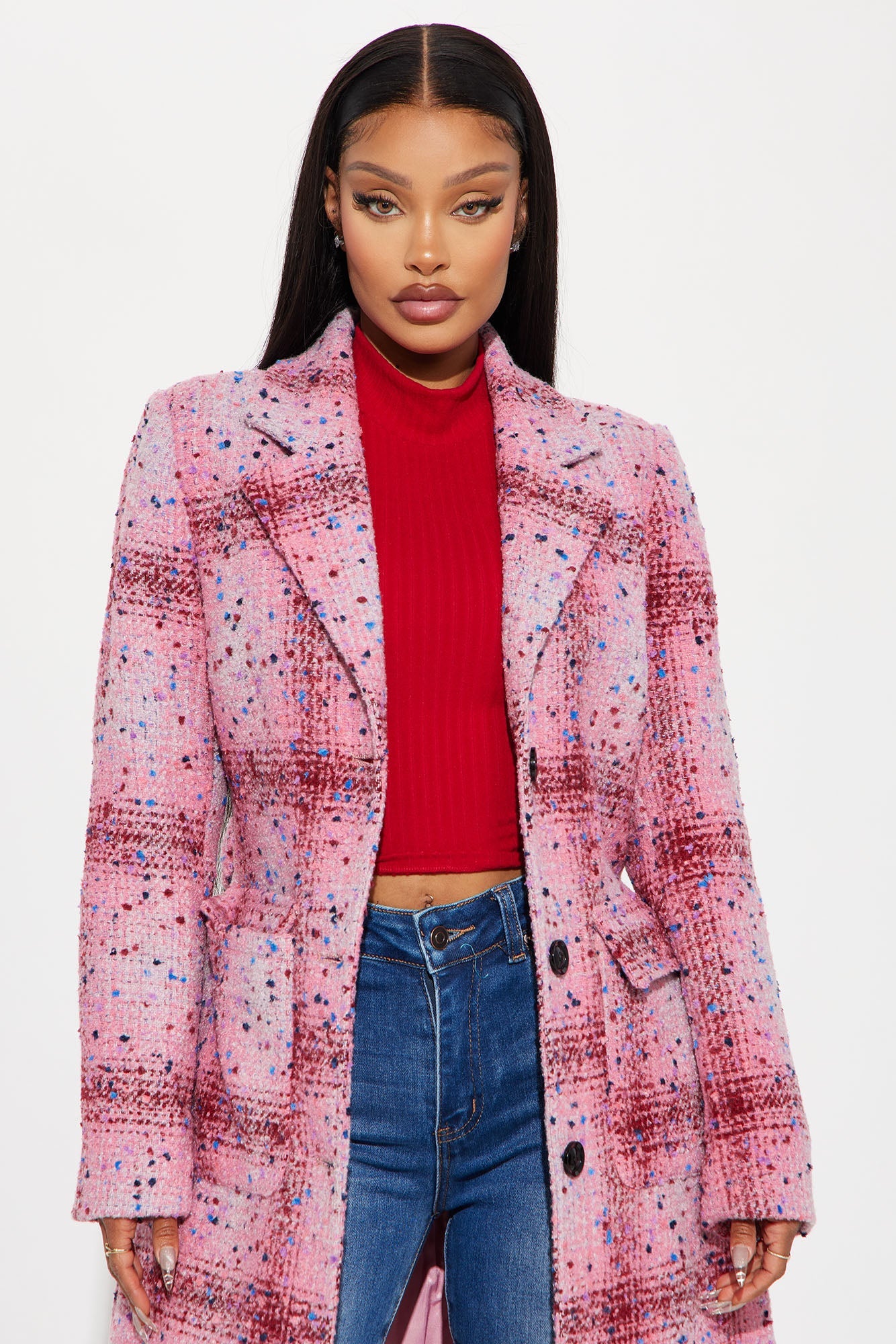 Samwell Belted Coat - Pink/combo