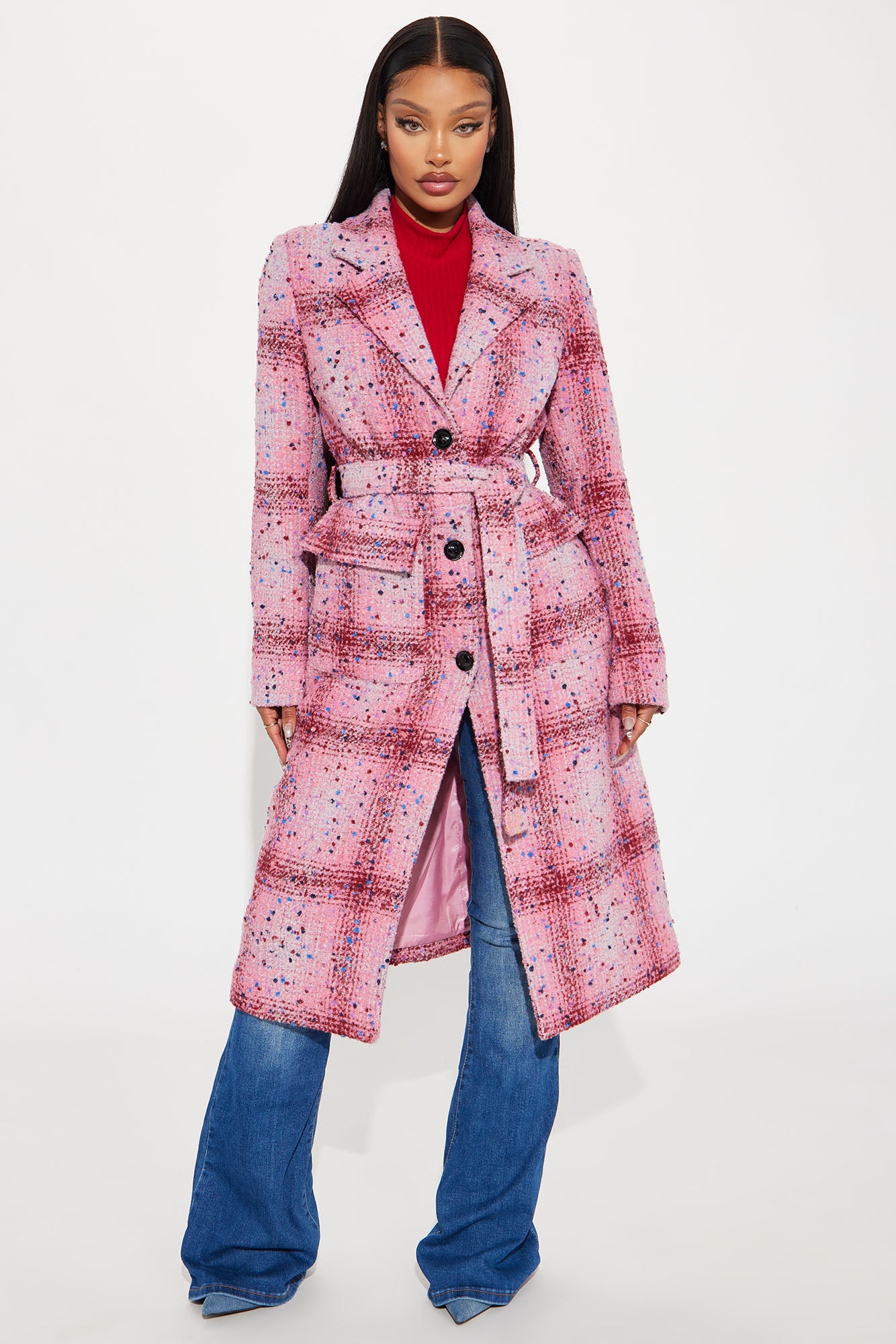 Samwell Belted Coat - Pink/combo