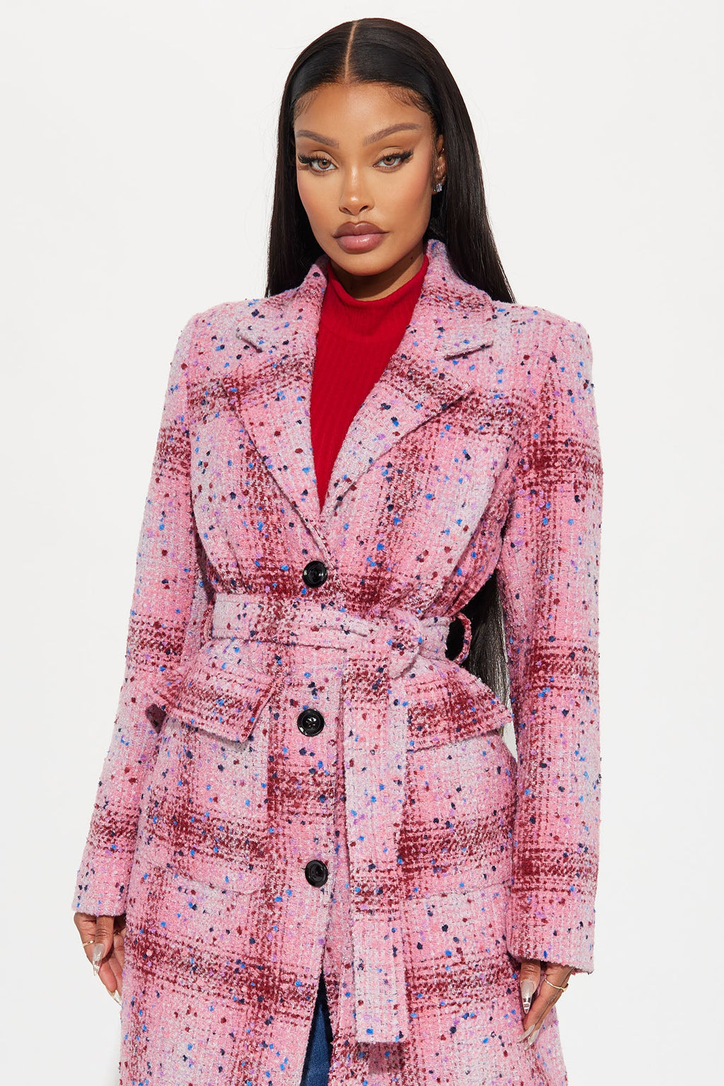 Samwell Belted Coat - Pink/combo