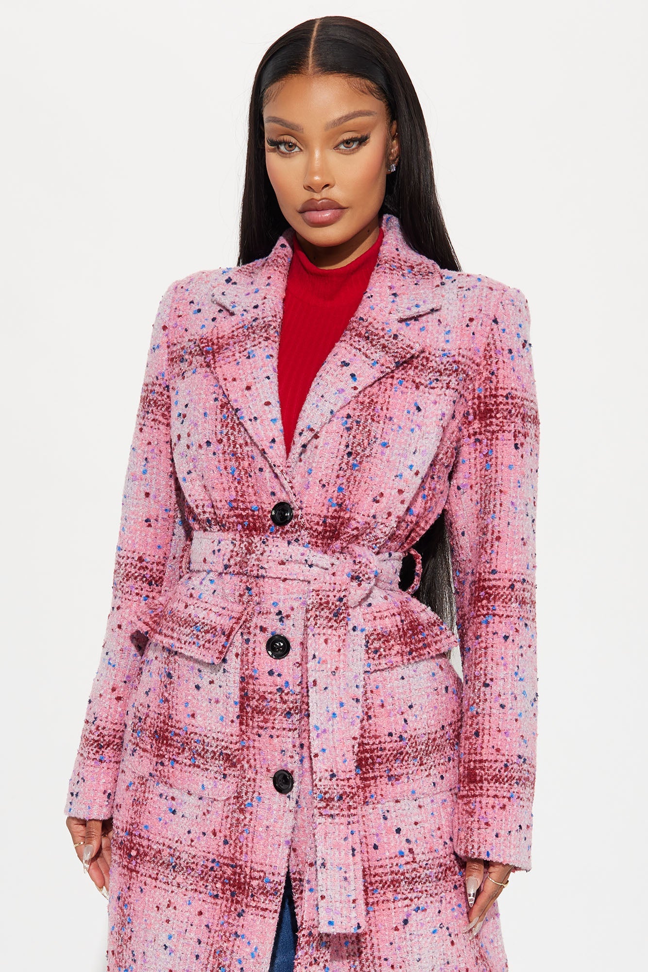 Samwell Belted Coat - Pink/combo