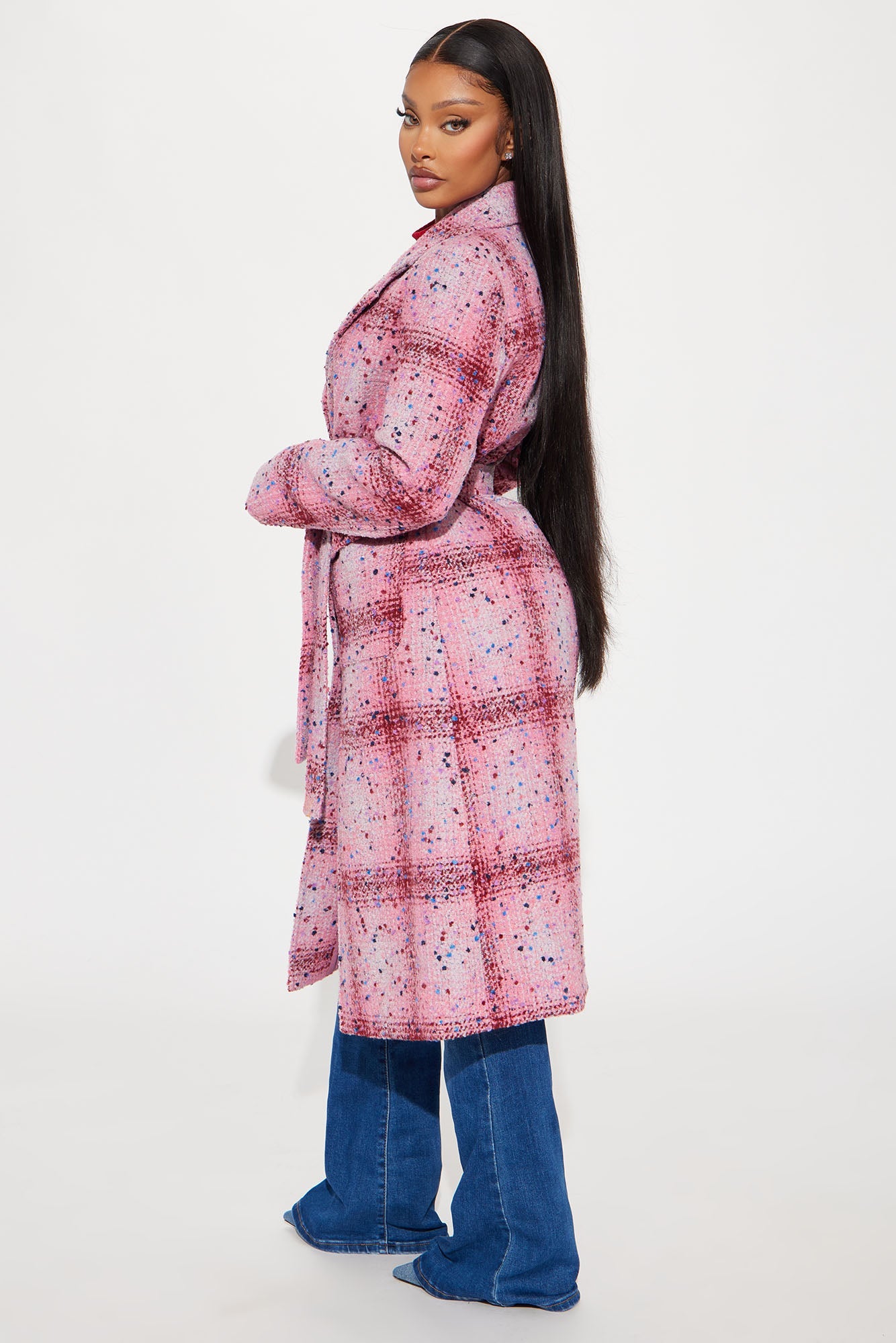 Samwell Belted Coat - Pink/combo